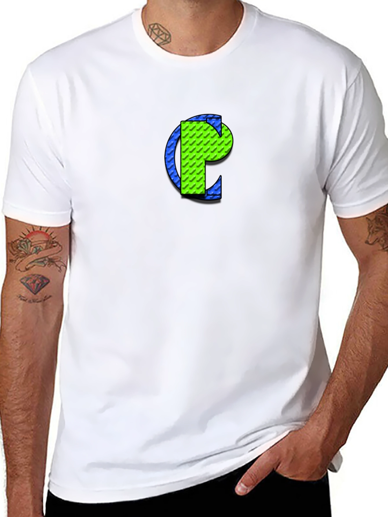 Geometric Green Initial T-Shirt
