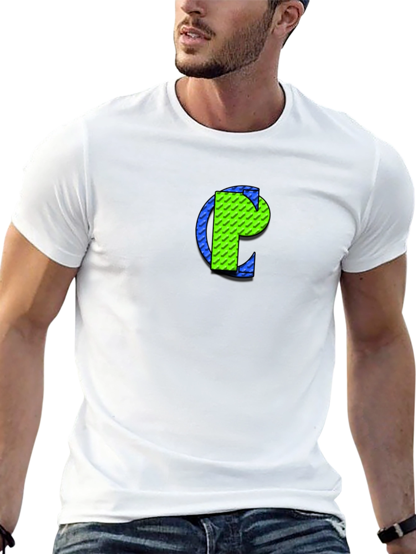 Geometric Green Initial T-Shirt