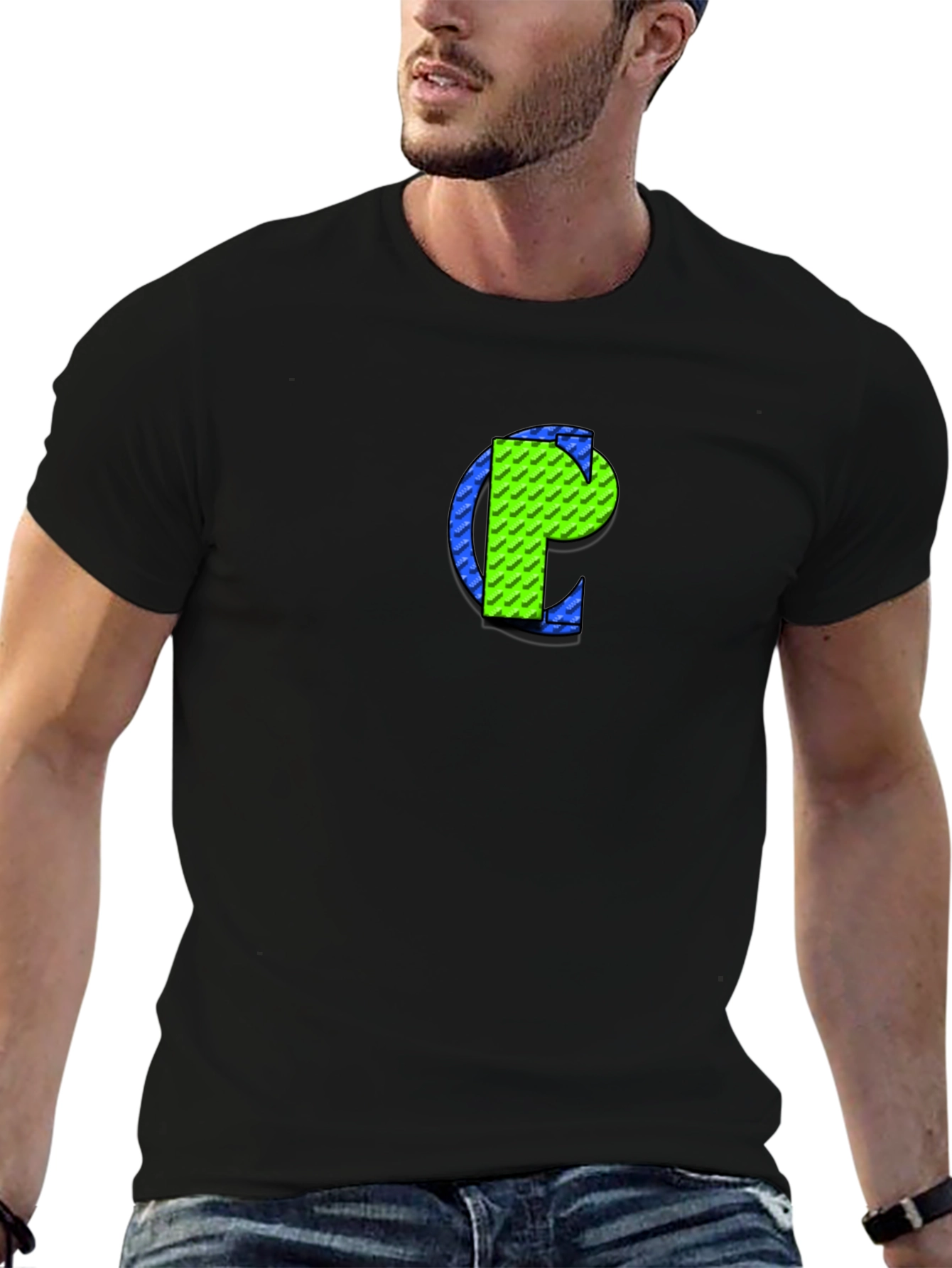 Geometric Green Initial T-Shirt