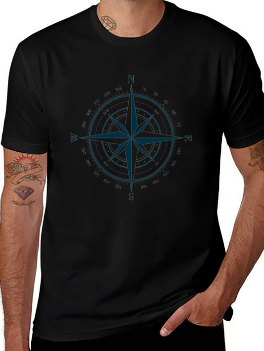 Compass Rose Graphic Tee - Black Cotton T-Shirt