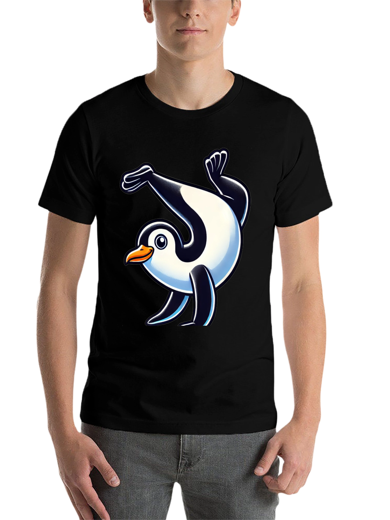 Dancing Penguin Graphic Tee - Black Cotton T-Shirt