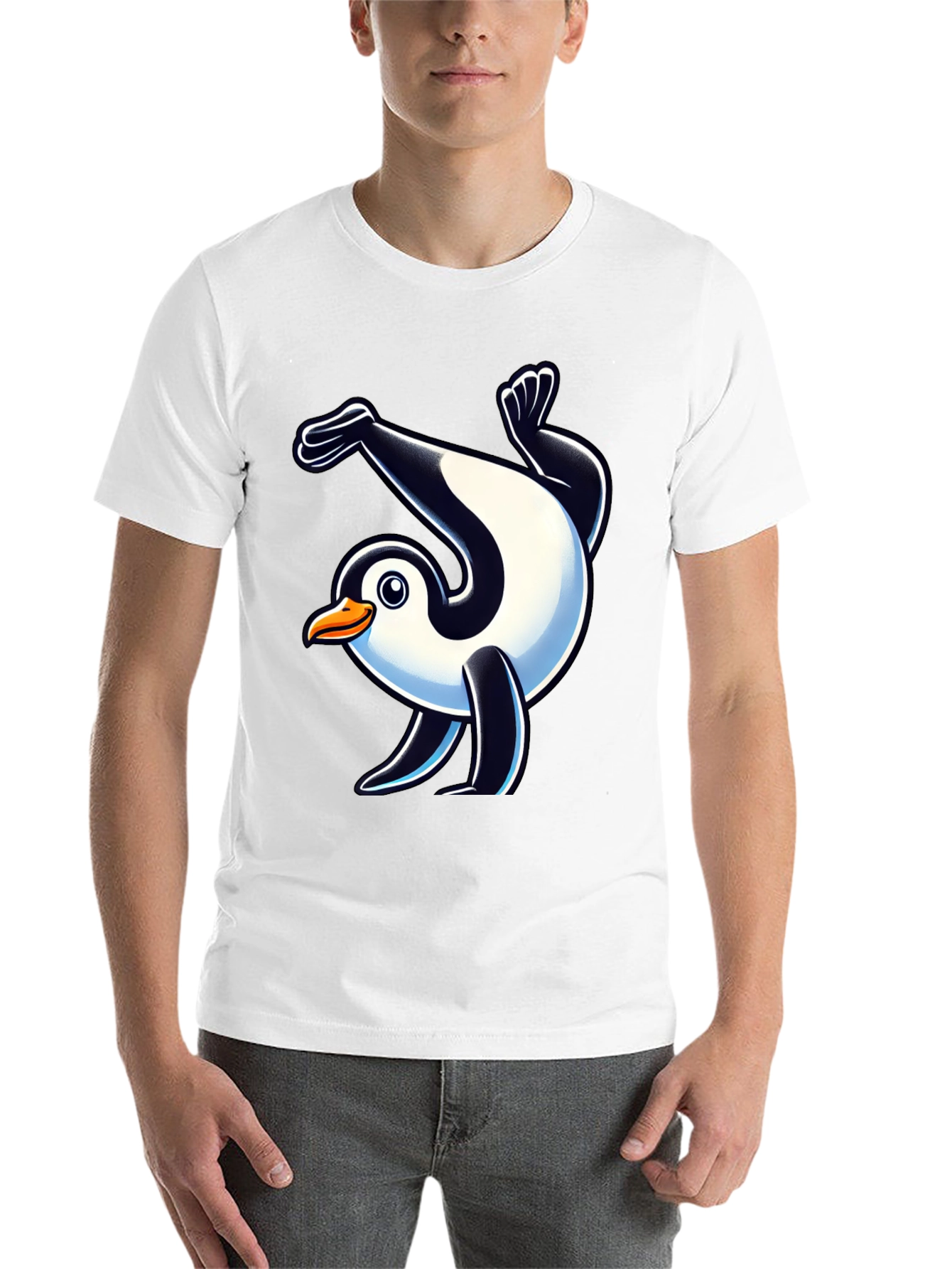Dancing Penguin Graphic Tee - Black Cotton T-Shirt