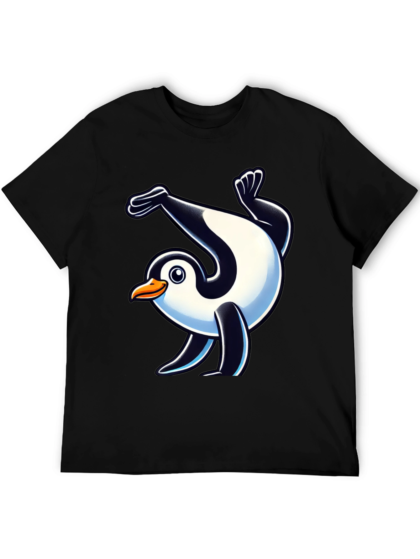 Dancing Penguin Graphic Tee - Black Cotton T-Shirt