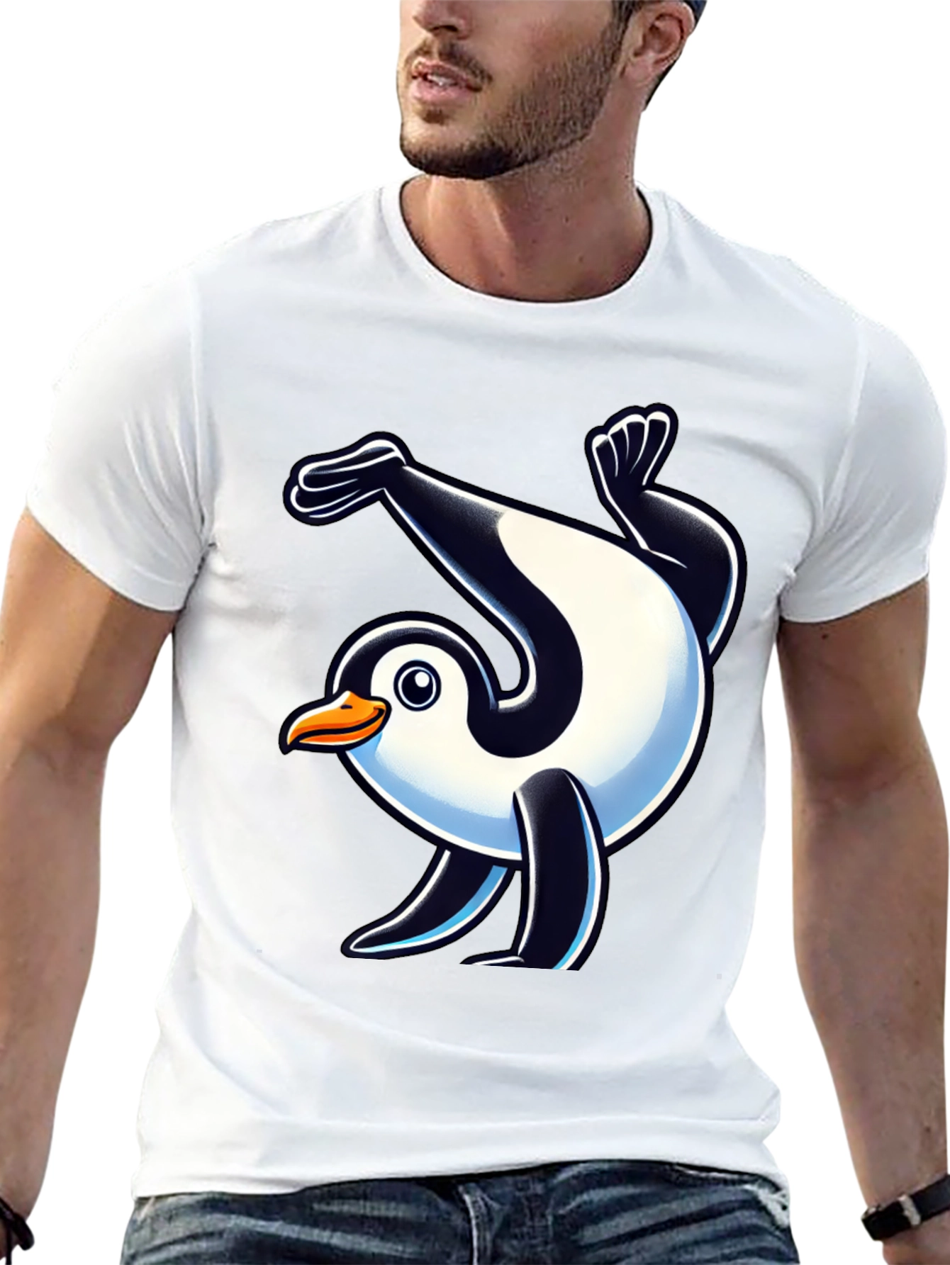 Dancing Penguin Graphic Tee - Black Cotton T-Shirt