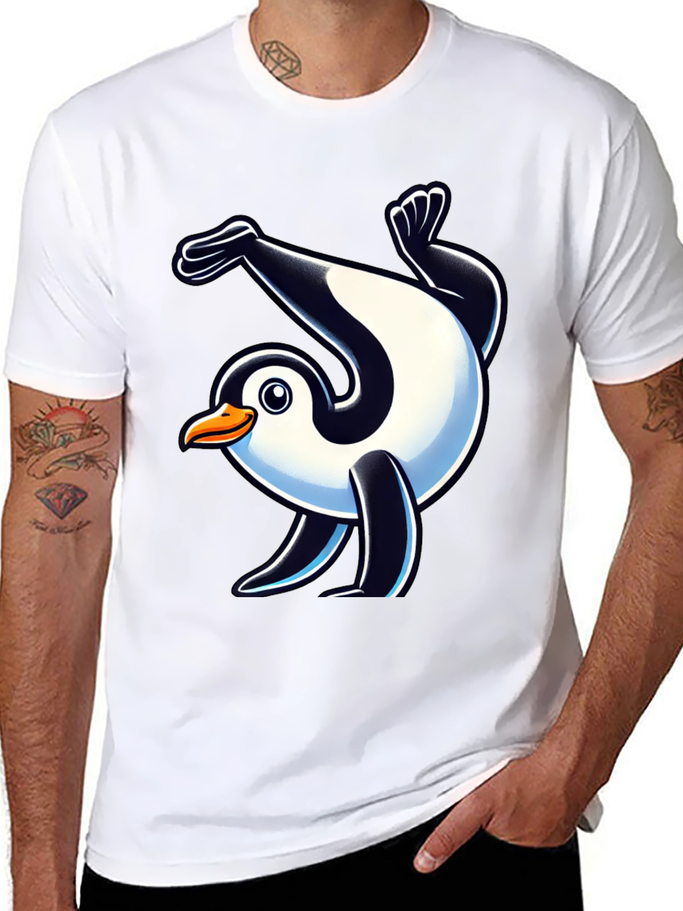 Dancing Penguin Graphic Tee - Black Cotton T-Shirt