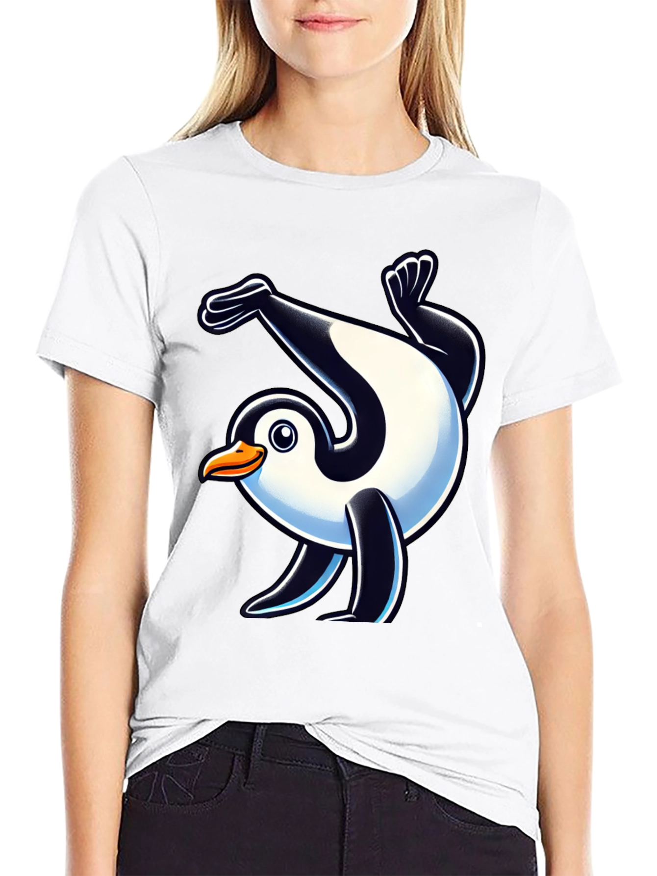 Dancing Penguin Graphic Tee - Black Cotton T-Shirt