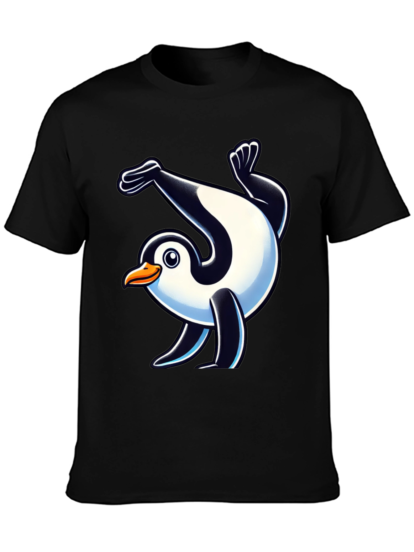 Dancing Penguin Graphic Tee - Black Cotton T-Shirt