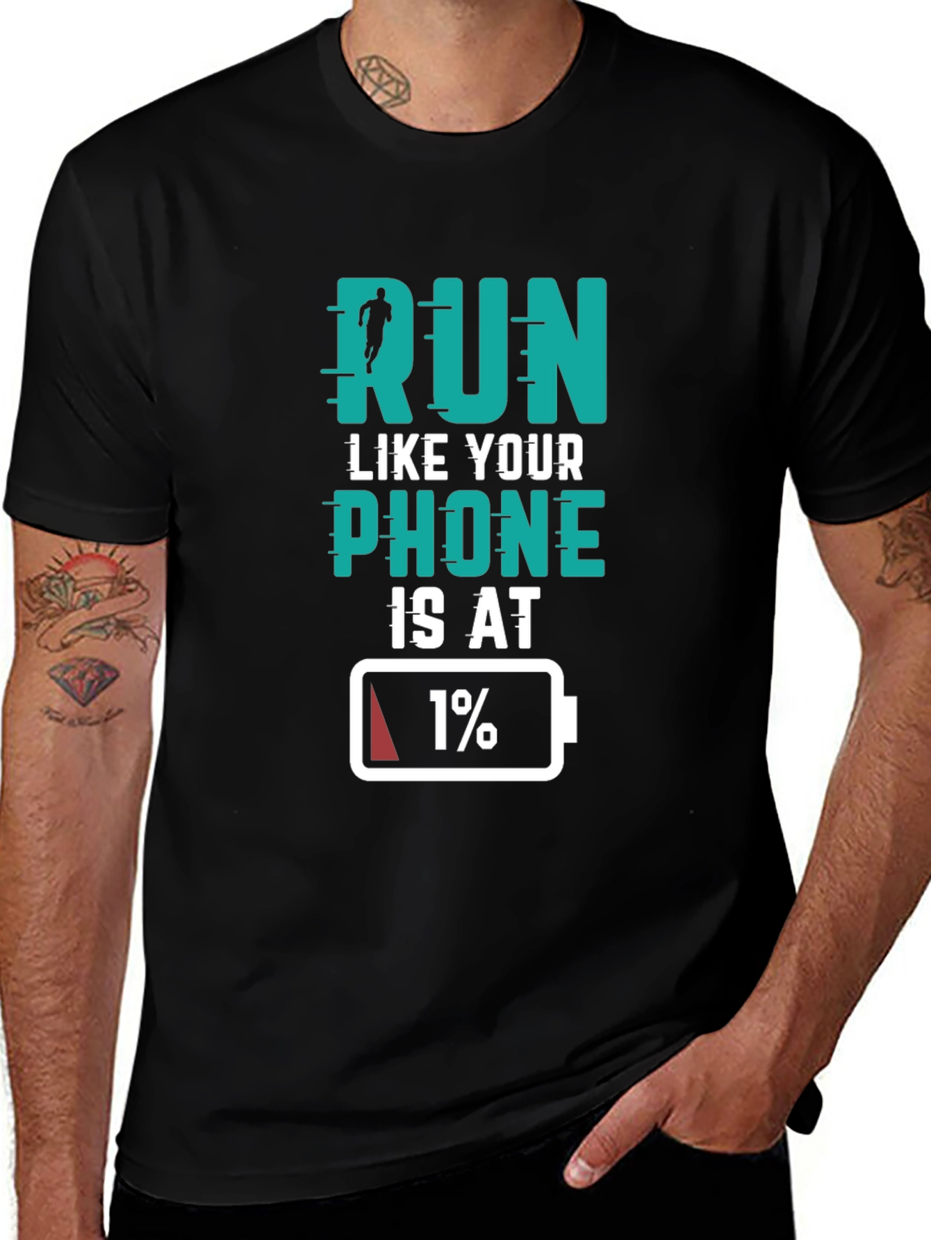 Run Like Your Phone Is At 1% Black T-Shirt