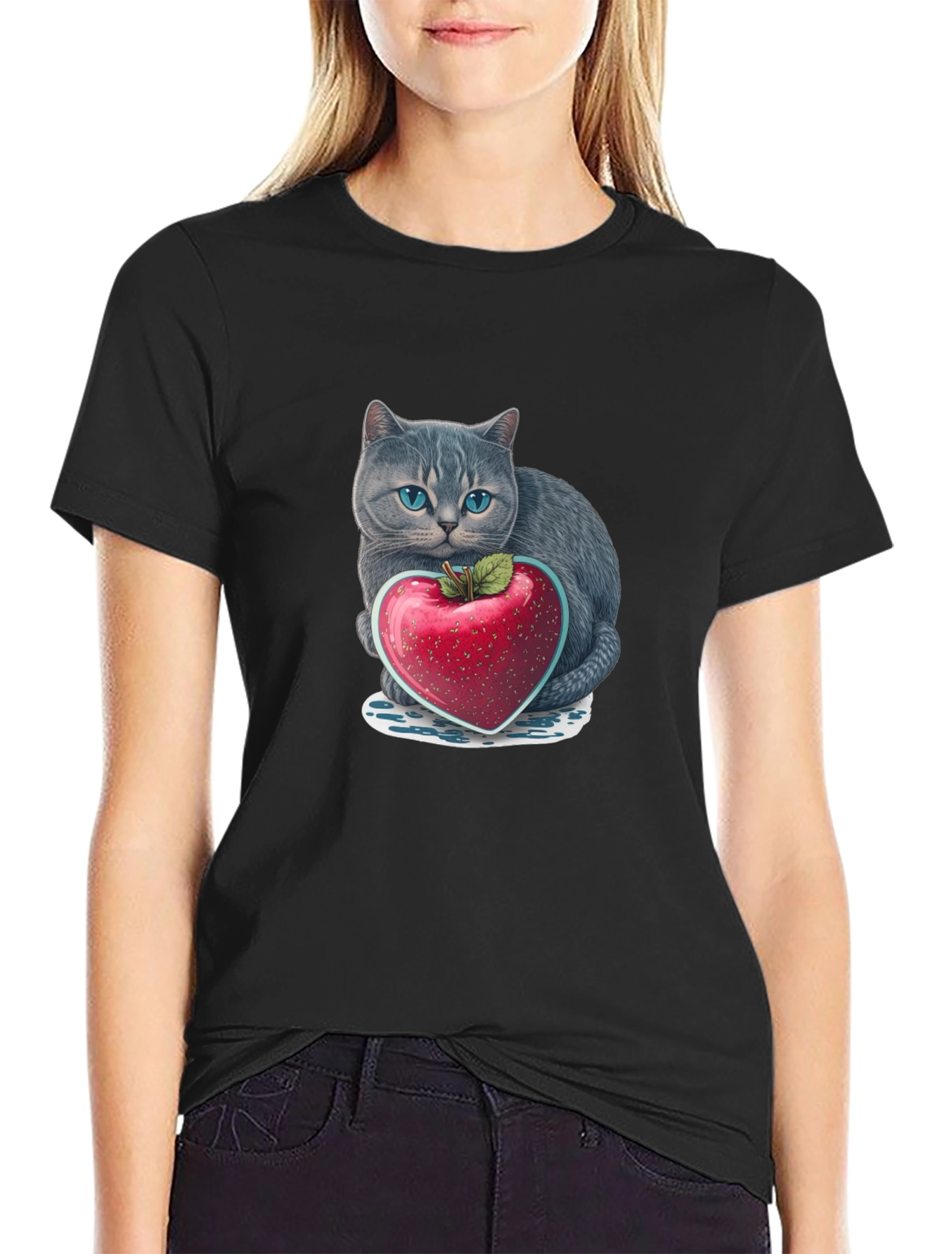 Cat & Heart Apple Graphic Tee
