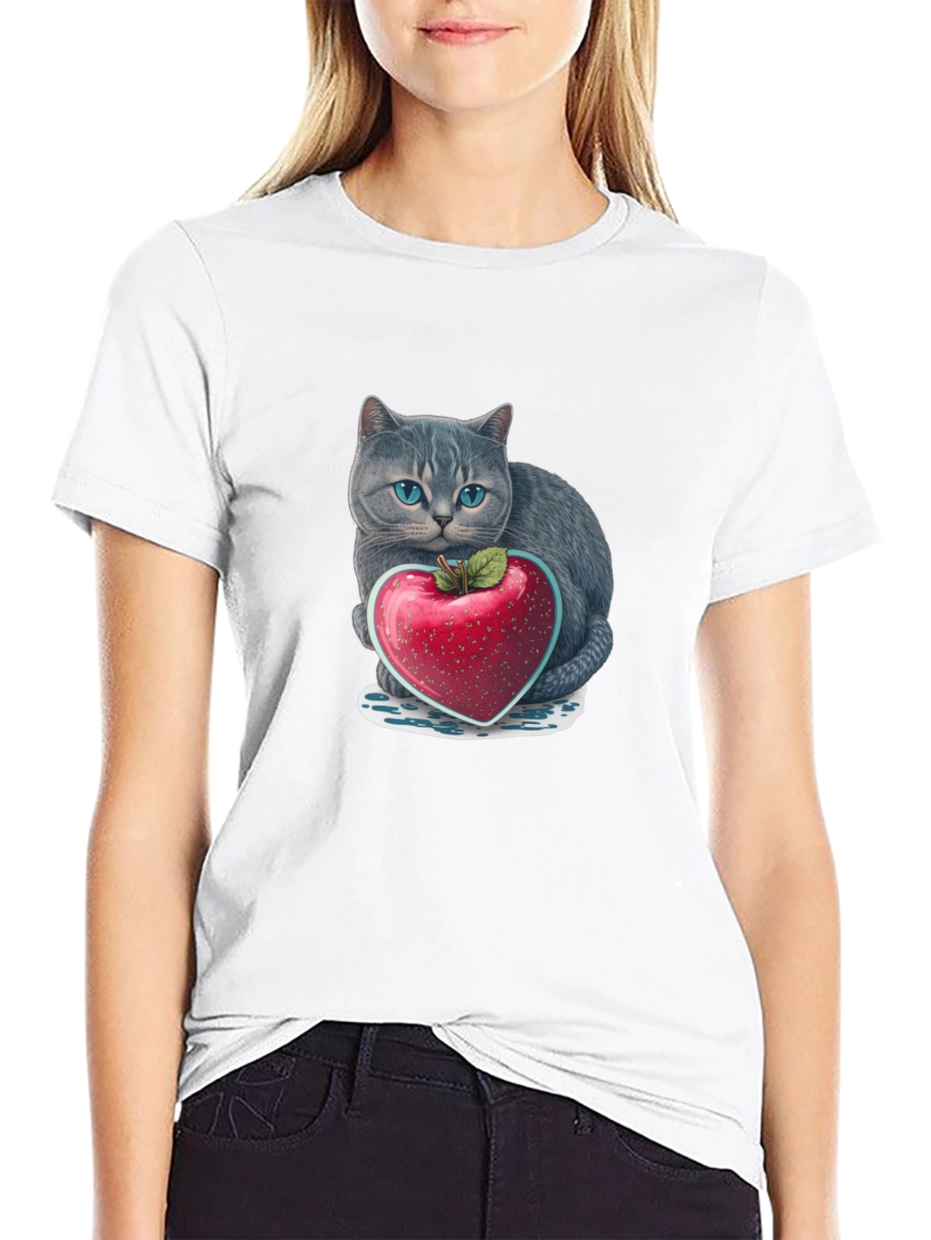 Cat & Heart Apple Graphic Tee
