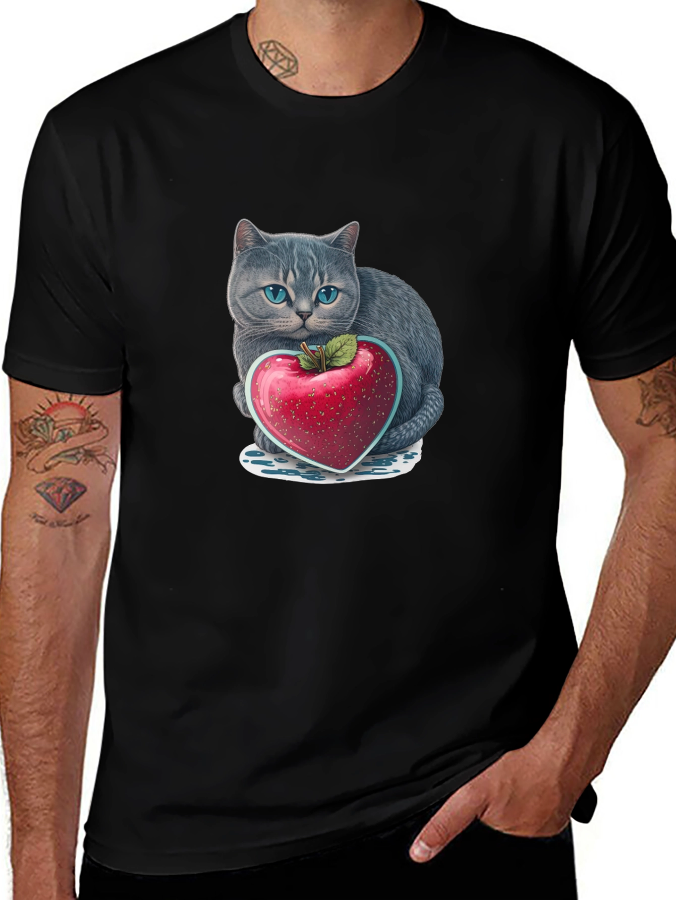 Cat & Heart Apple Graphic Tee