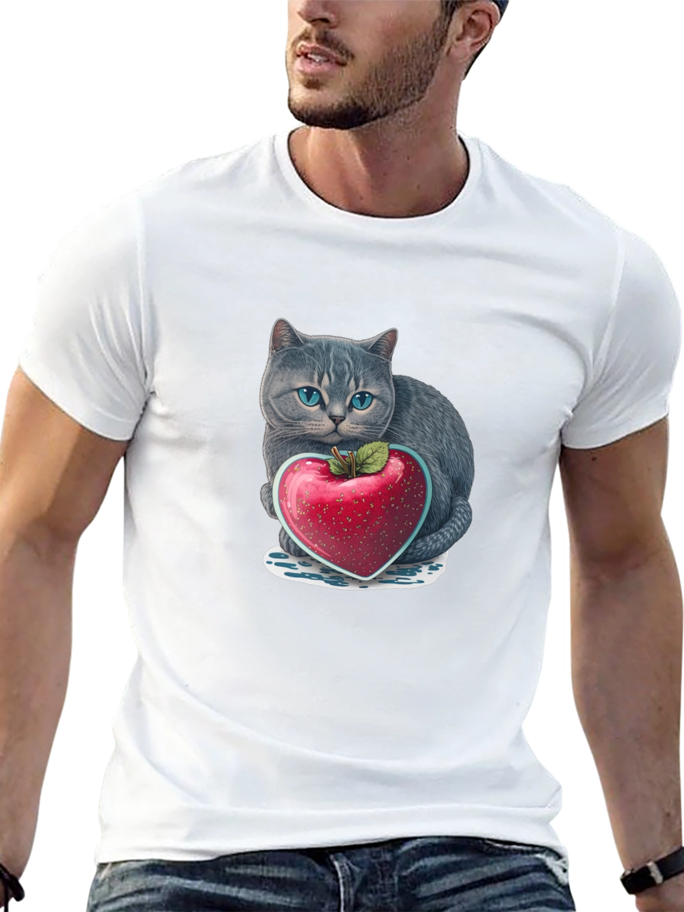 Cat & Heart Apple Graphic Tee