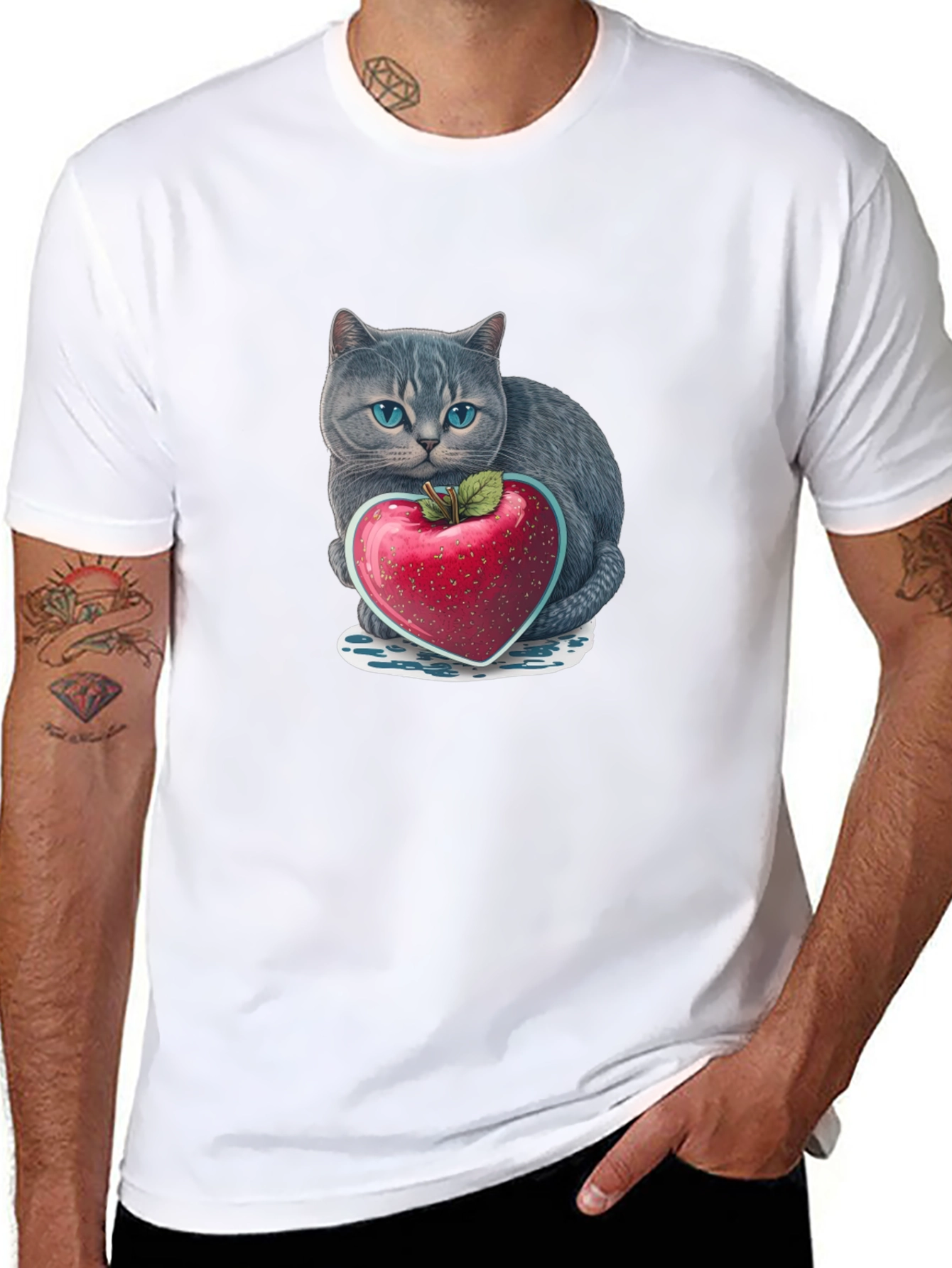 Cat & Heart Apple Graphic Tee
