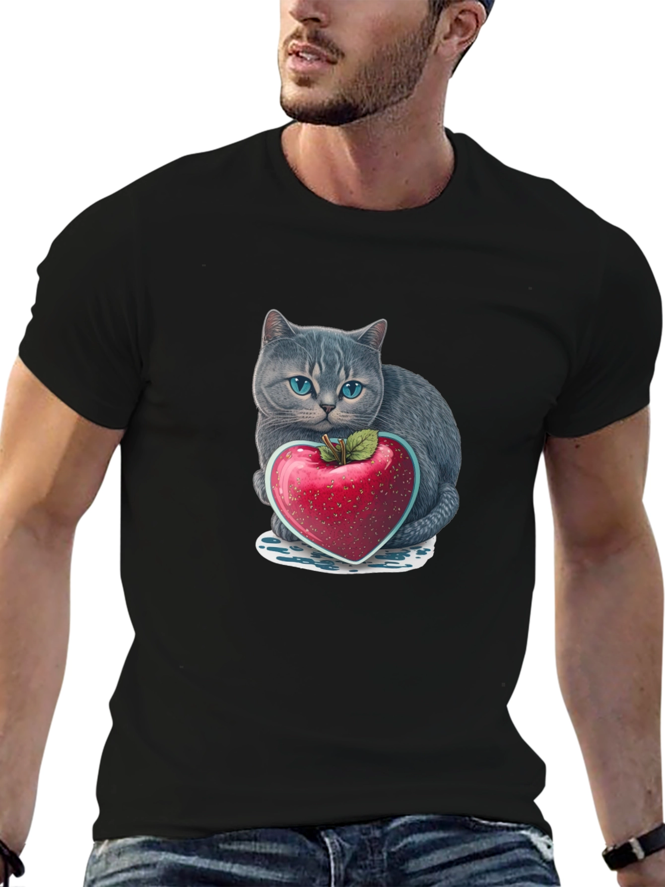 Cat & Heart Apple Graphic Tee