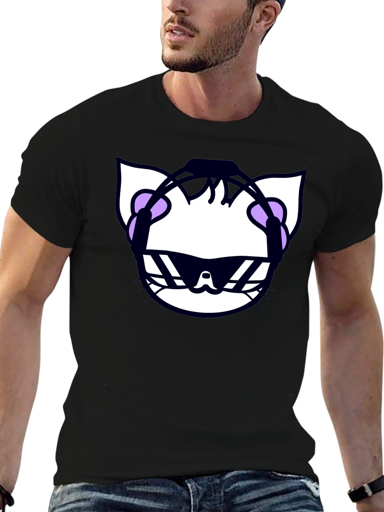 Cool Cat DJ Graphic T-Shirt - Black