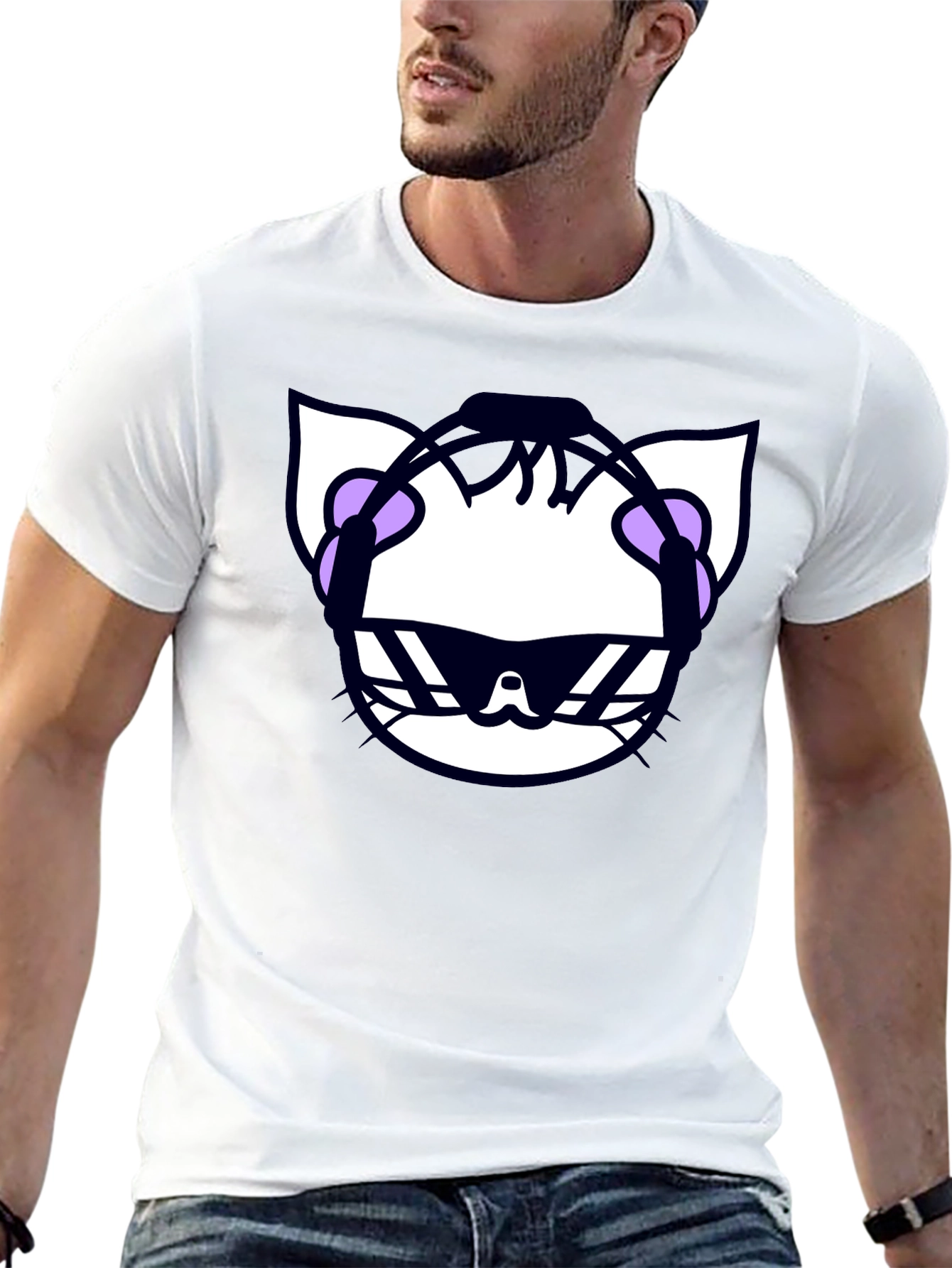 Cool Cat DJ Graphic T-Shirt - Black
