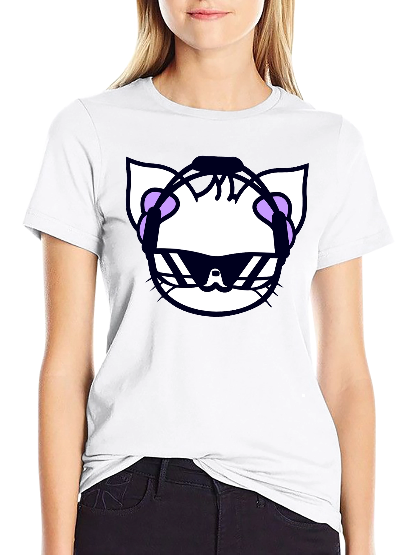 Cool Cat DJ Graphic T-Shirt - Black