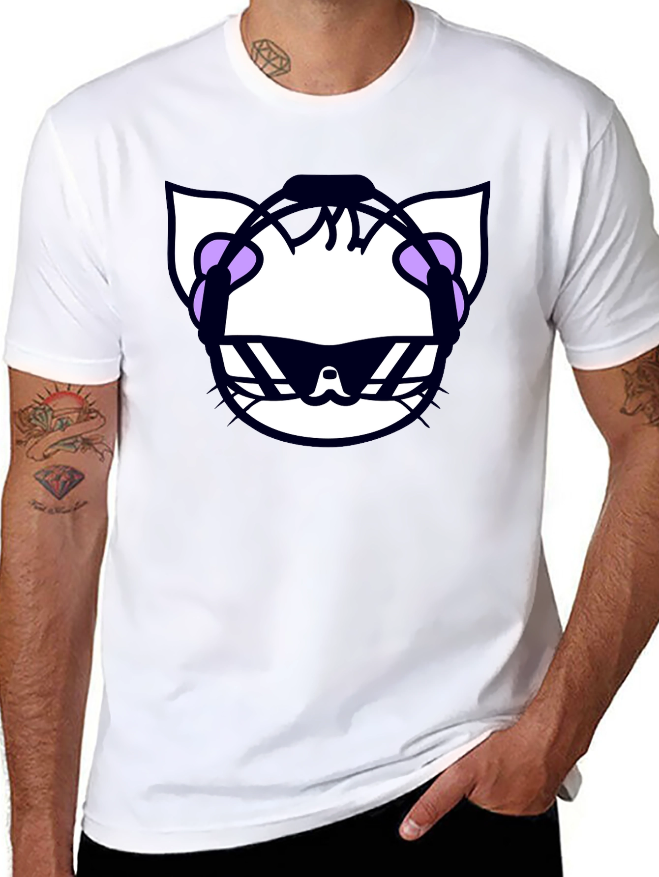 Cool Cat DJ Graphic T-Shirt - Black