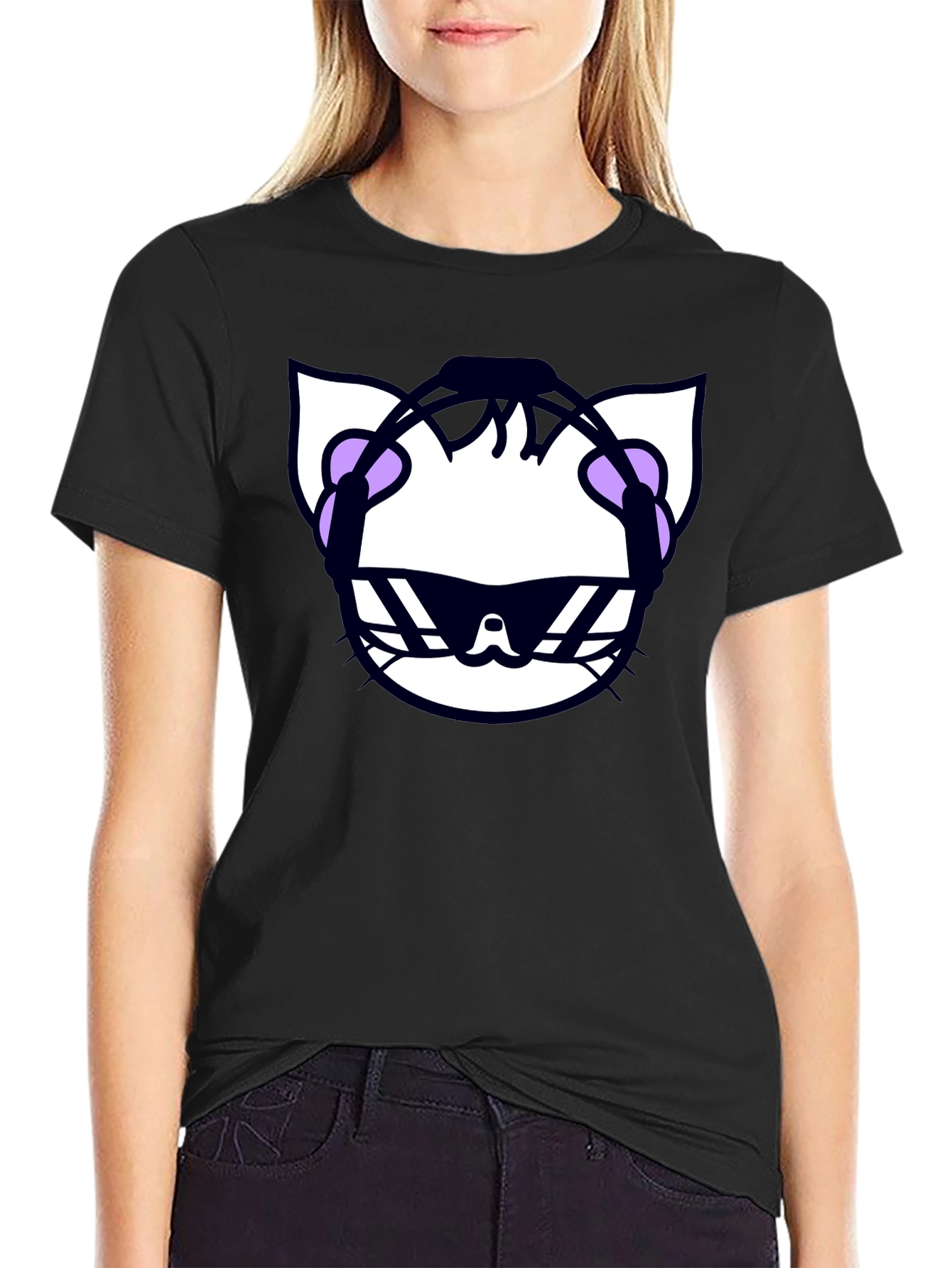 Cool Cat DJ Graphic T-Shirt - Black