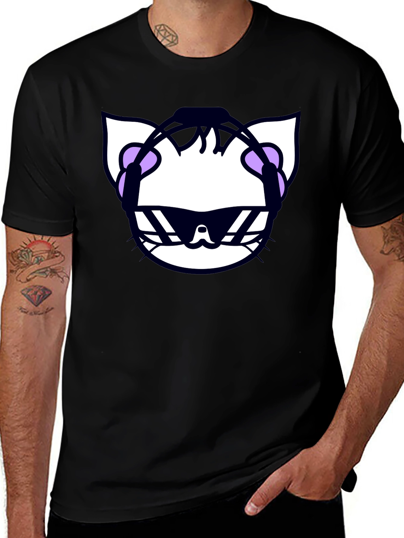 Cool Cat DJ Graphic T-Shirt - Black