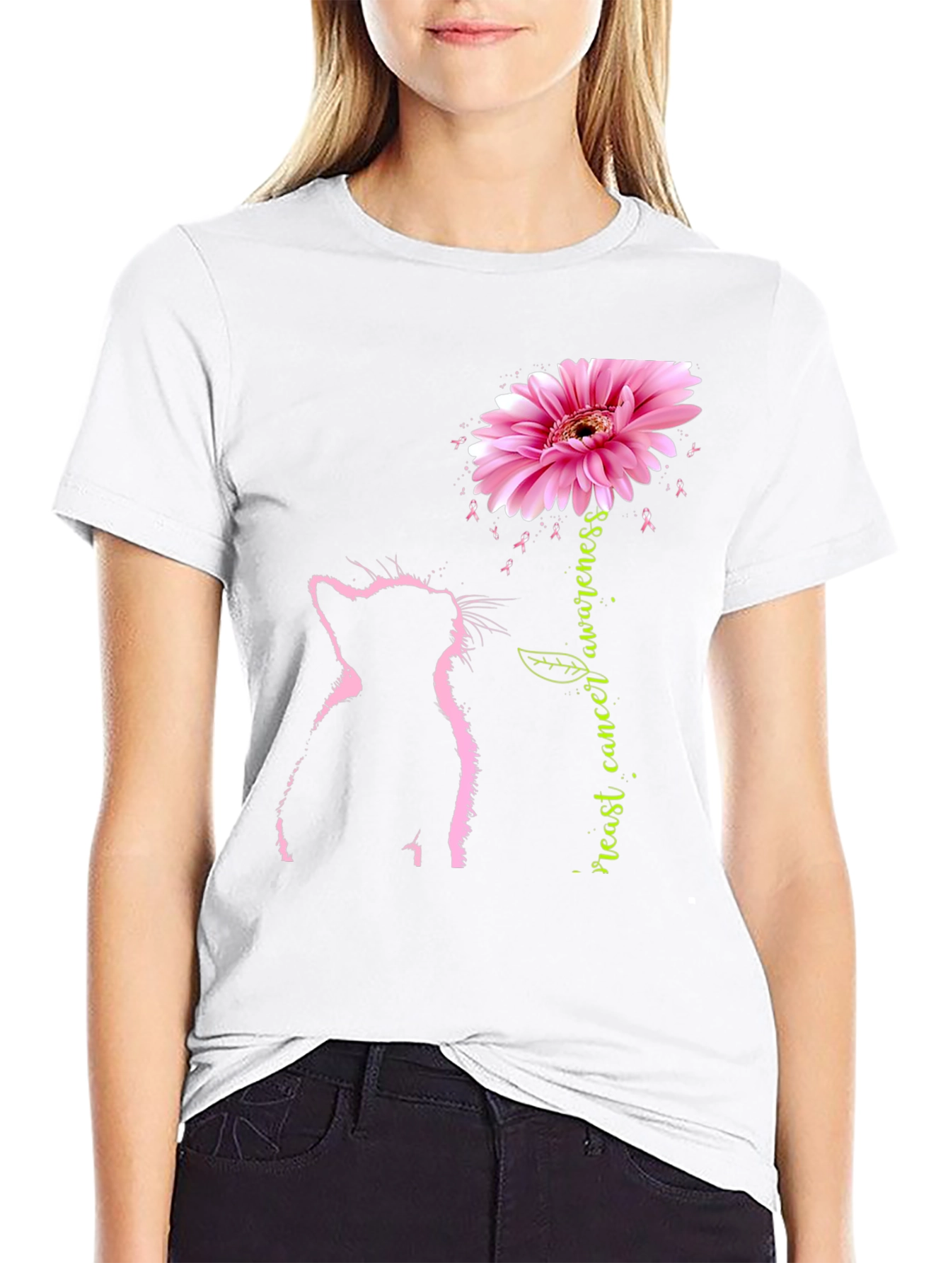 Pink Cat Breast Cancer Awareness T-Shirt