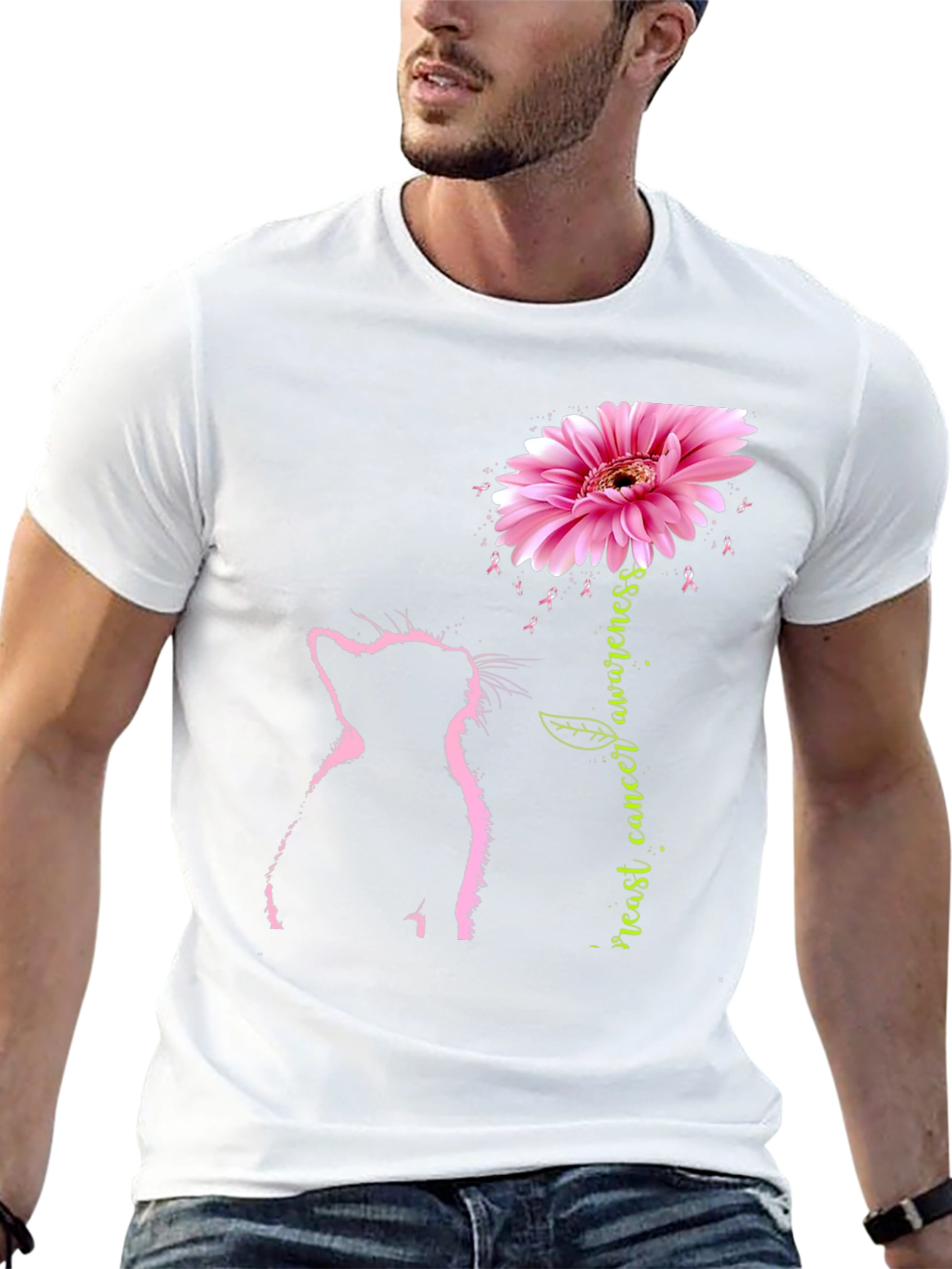 Pink Cat Breast Cancer Awareness T-Shirt