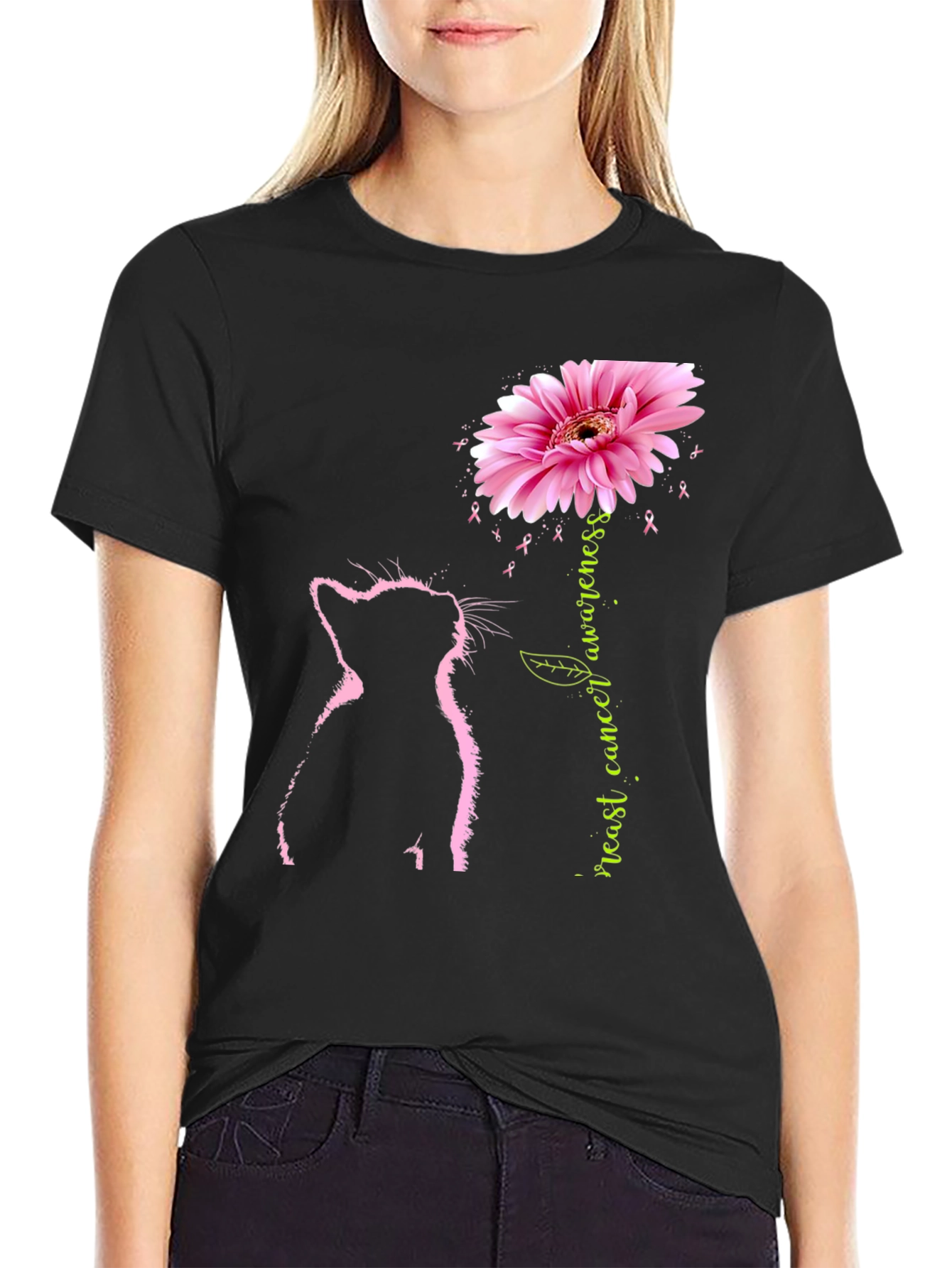 Pink Cat Breast Cancer Awareness T-Shirt
