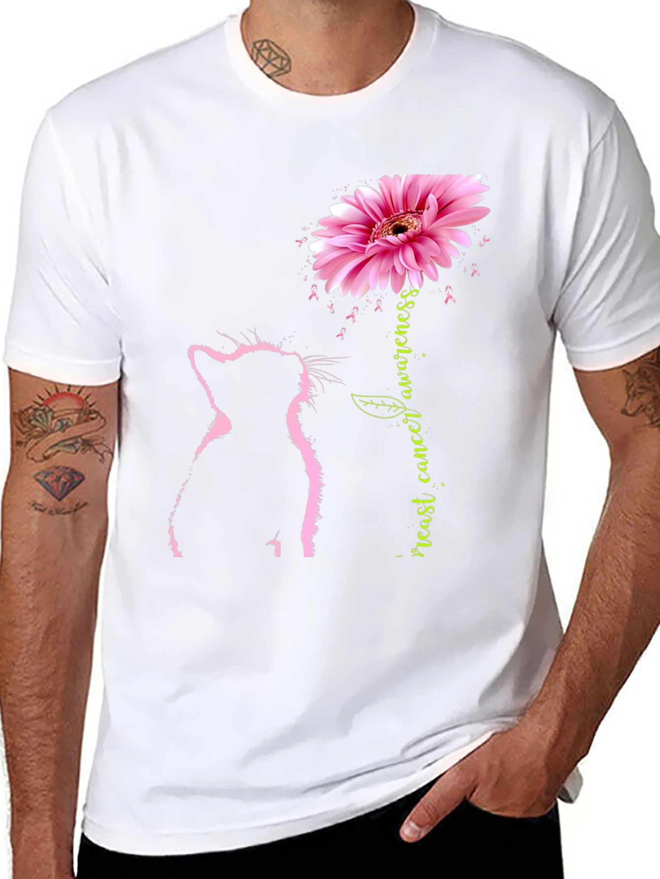 Pink Cat Breast Cancer Awareness T-Shirt