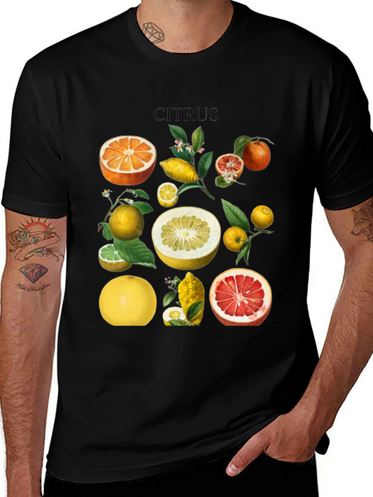 Citrus Fruit Graphic T-Shirt - Black Cotton Tee