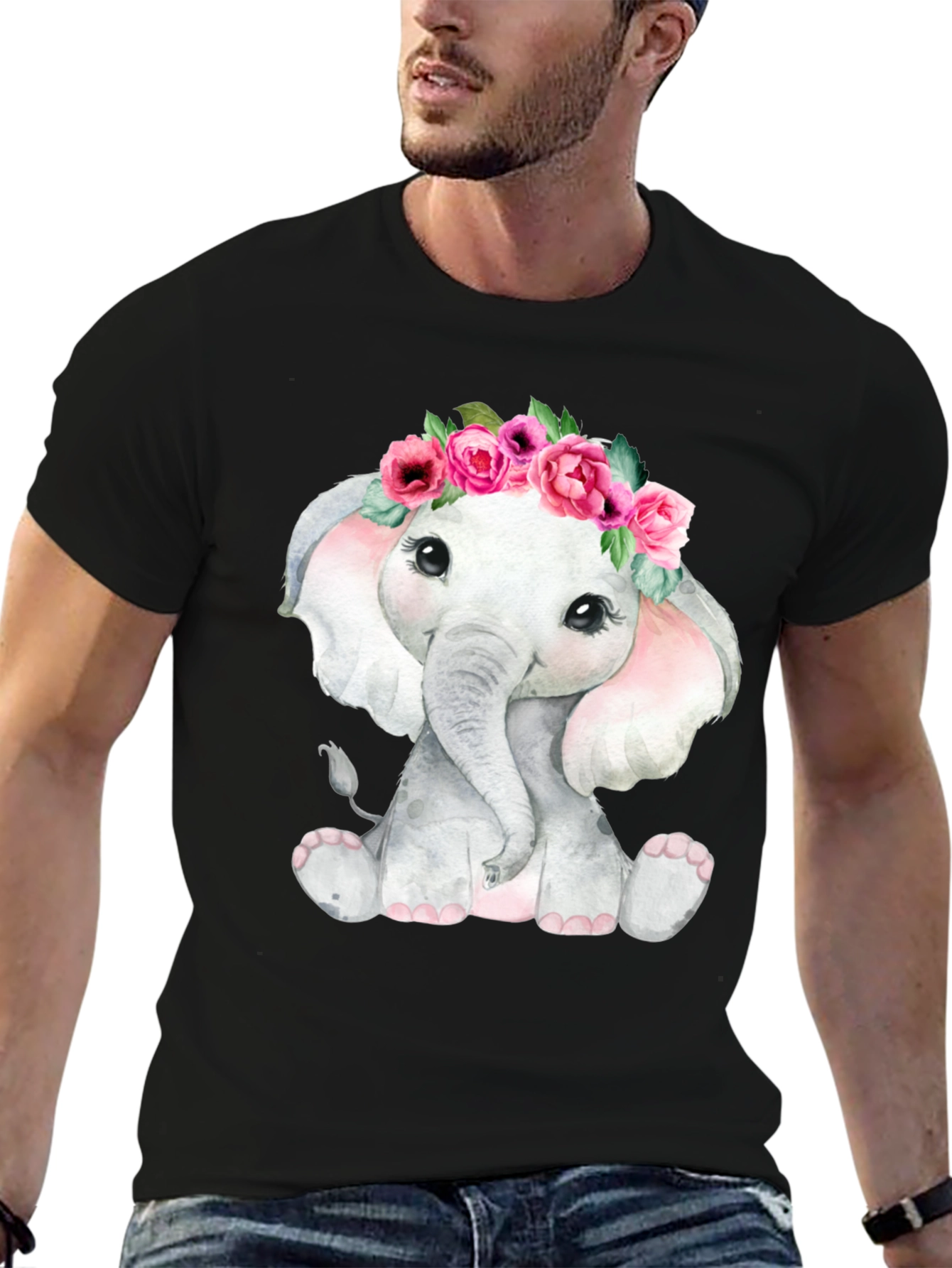 Cute Elephant Floral Crown T-Shirt