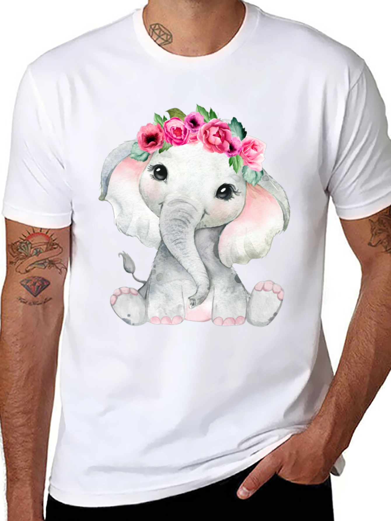 Cute Elephant Floral Crown T-Shirt