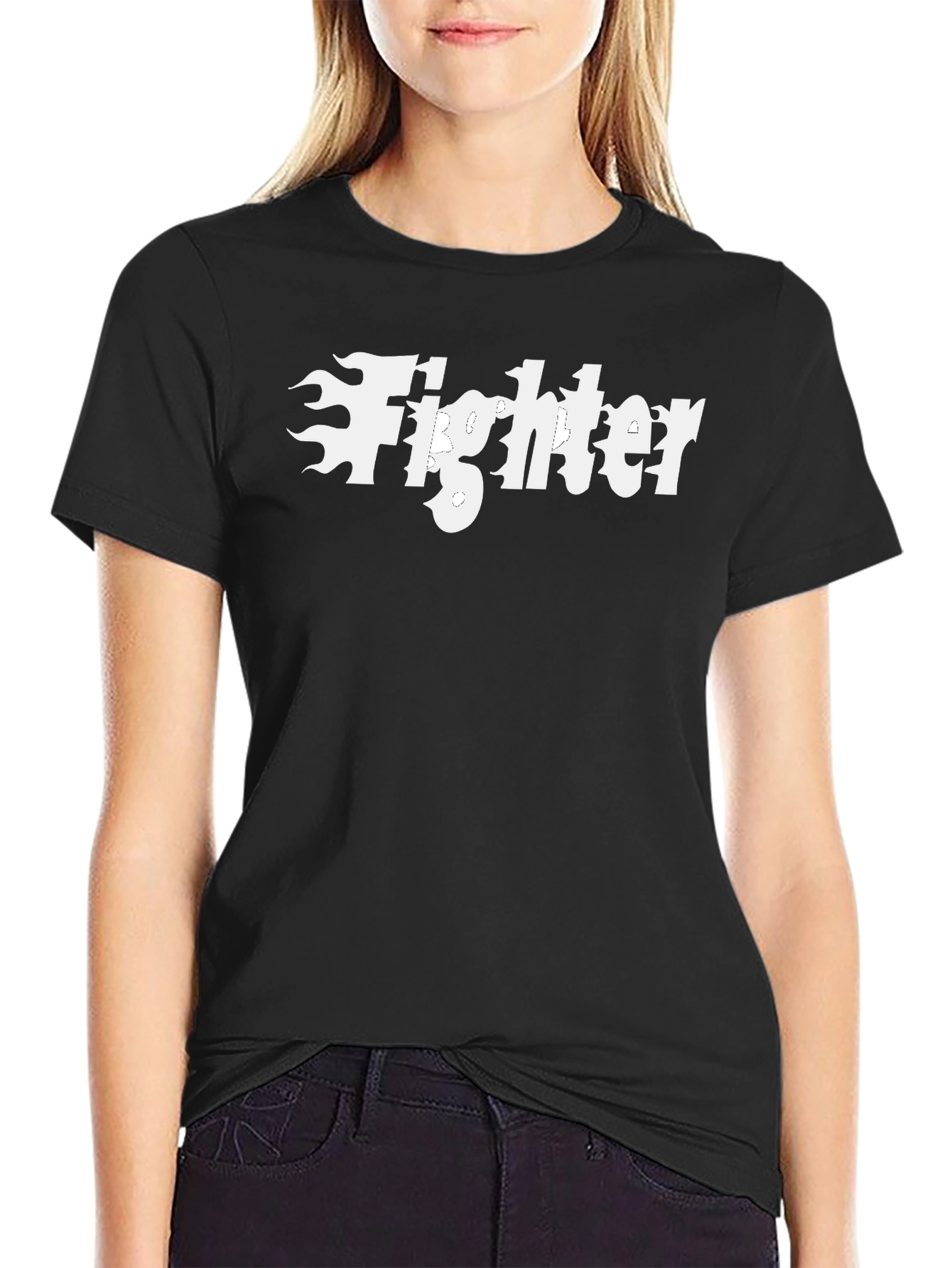 Fighter Flame Graphic T-Shirt - Black