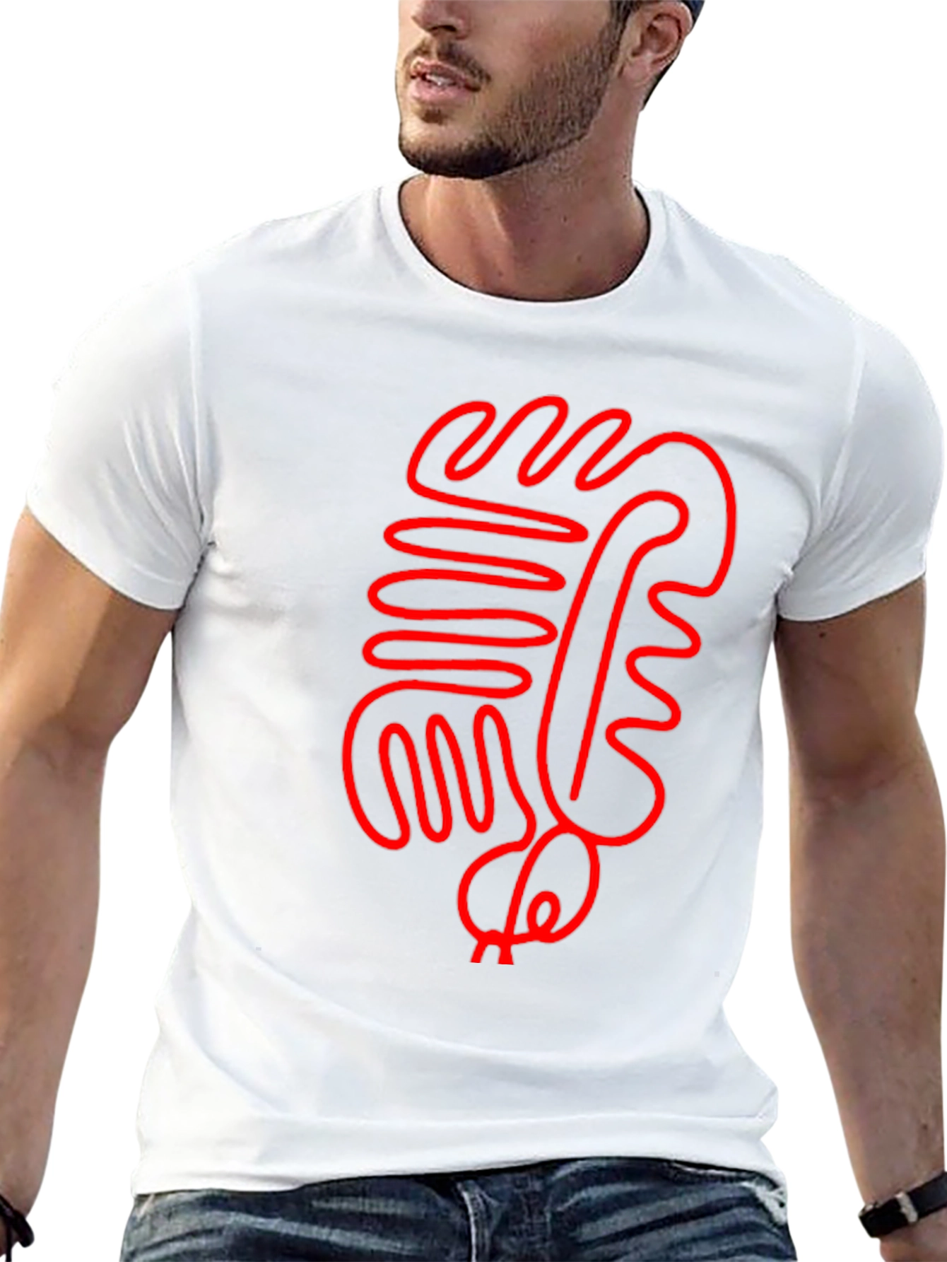 Abstract Red Line Art Black T-Shirt