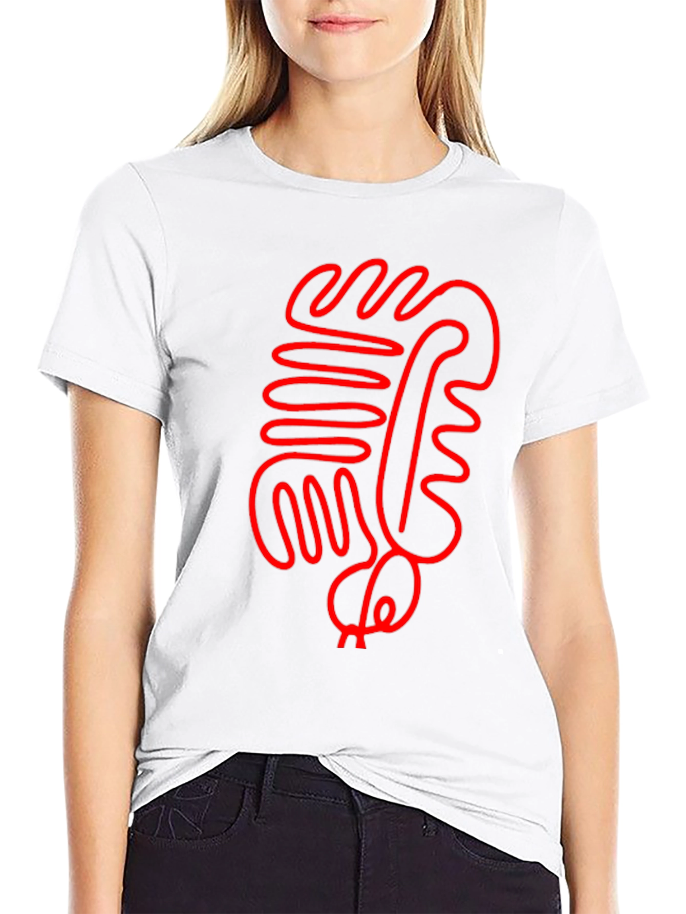 Abstract Red Line Art Black T-Shirt