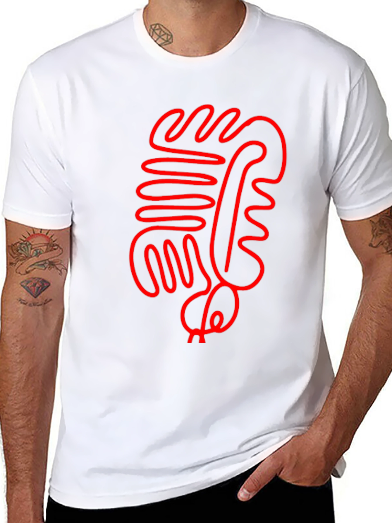 Abstract Red Line Art Black T-Shirt