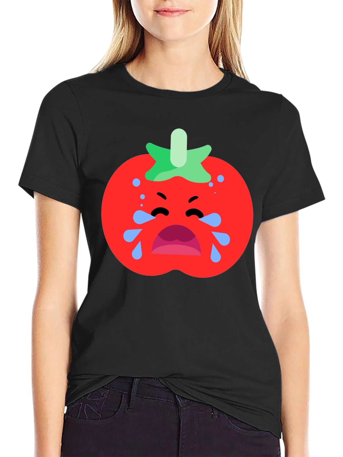 Crying Tomato Graphic Tee - Black Cotton T-Shirt