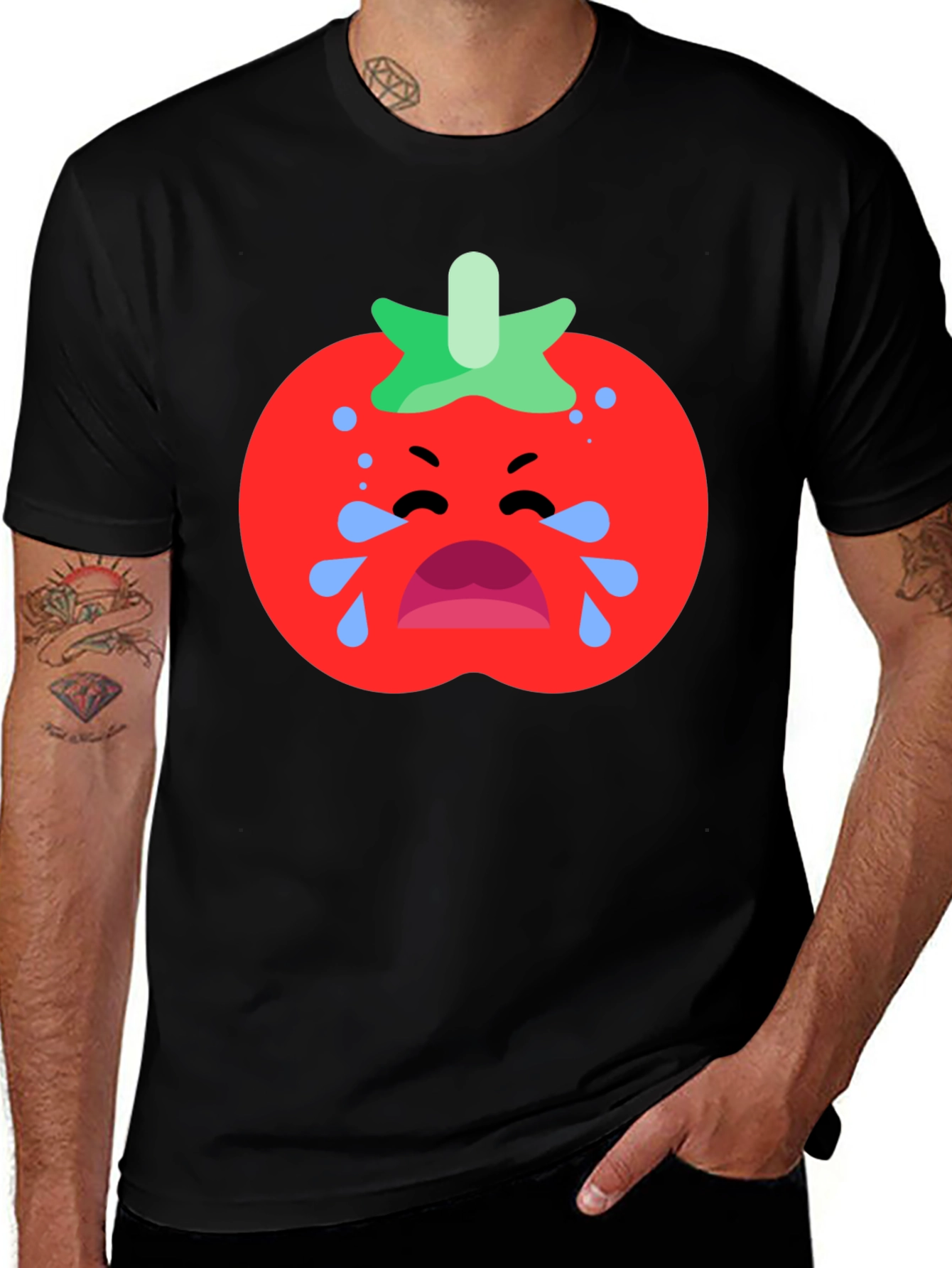 Crying Tomato Graphic Tee - Black Cotton T-Shirt