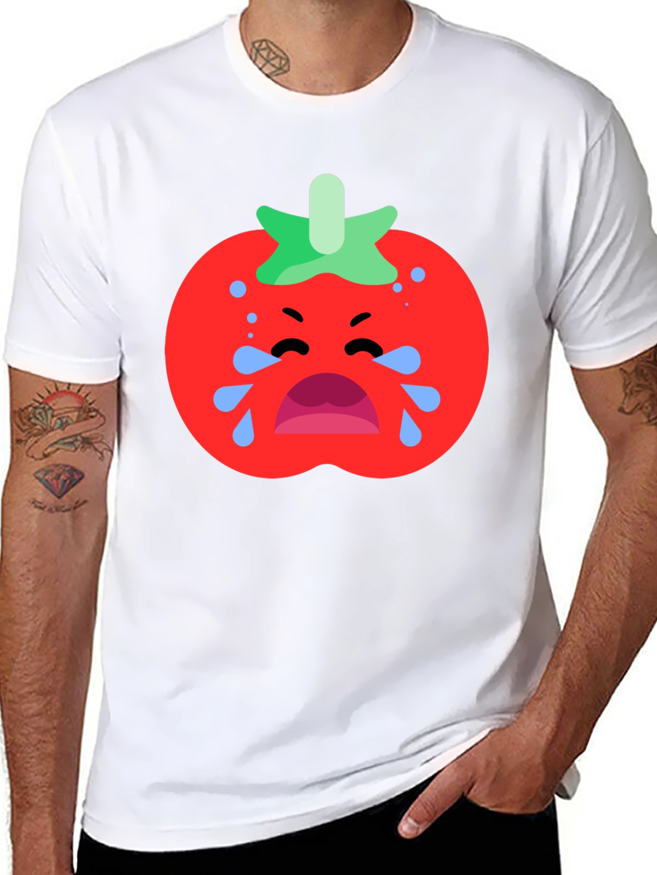 Crying Tomato Graphic Tee - Black Cotton T-Shirt