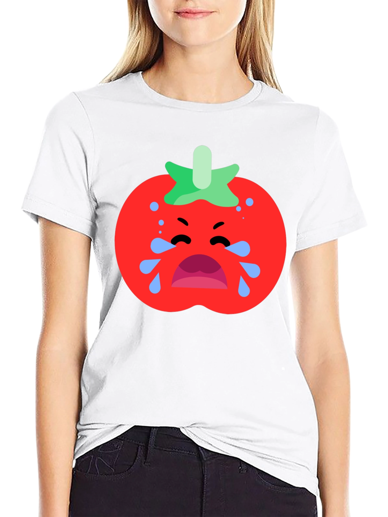 Crying Tomato Graphic Tee - Black Cotton T-Shirt
