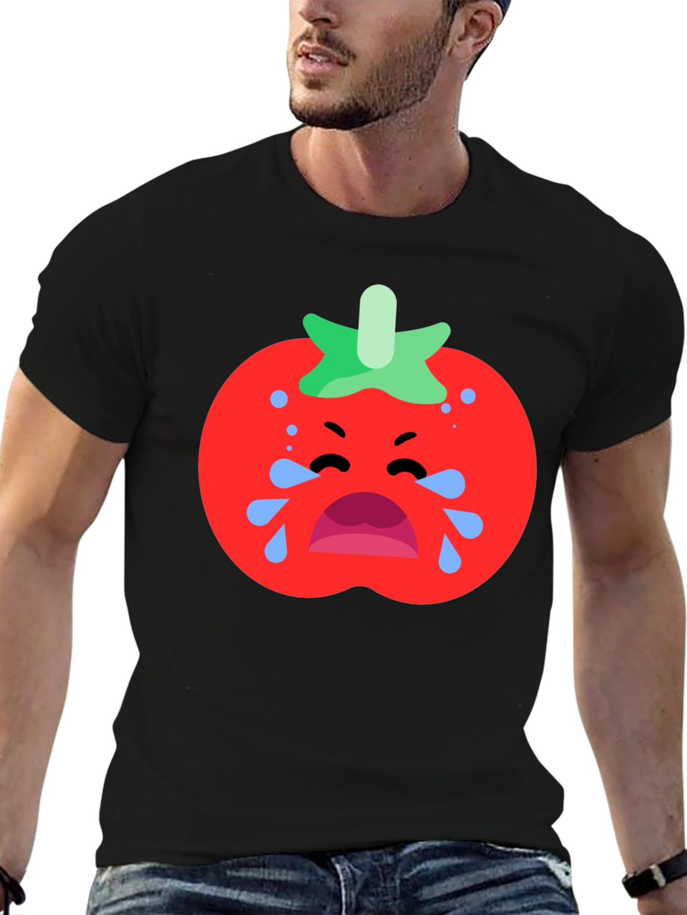 Crying Tomato Graphic Tee - Black Cotton T-Shirt