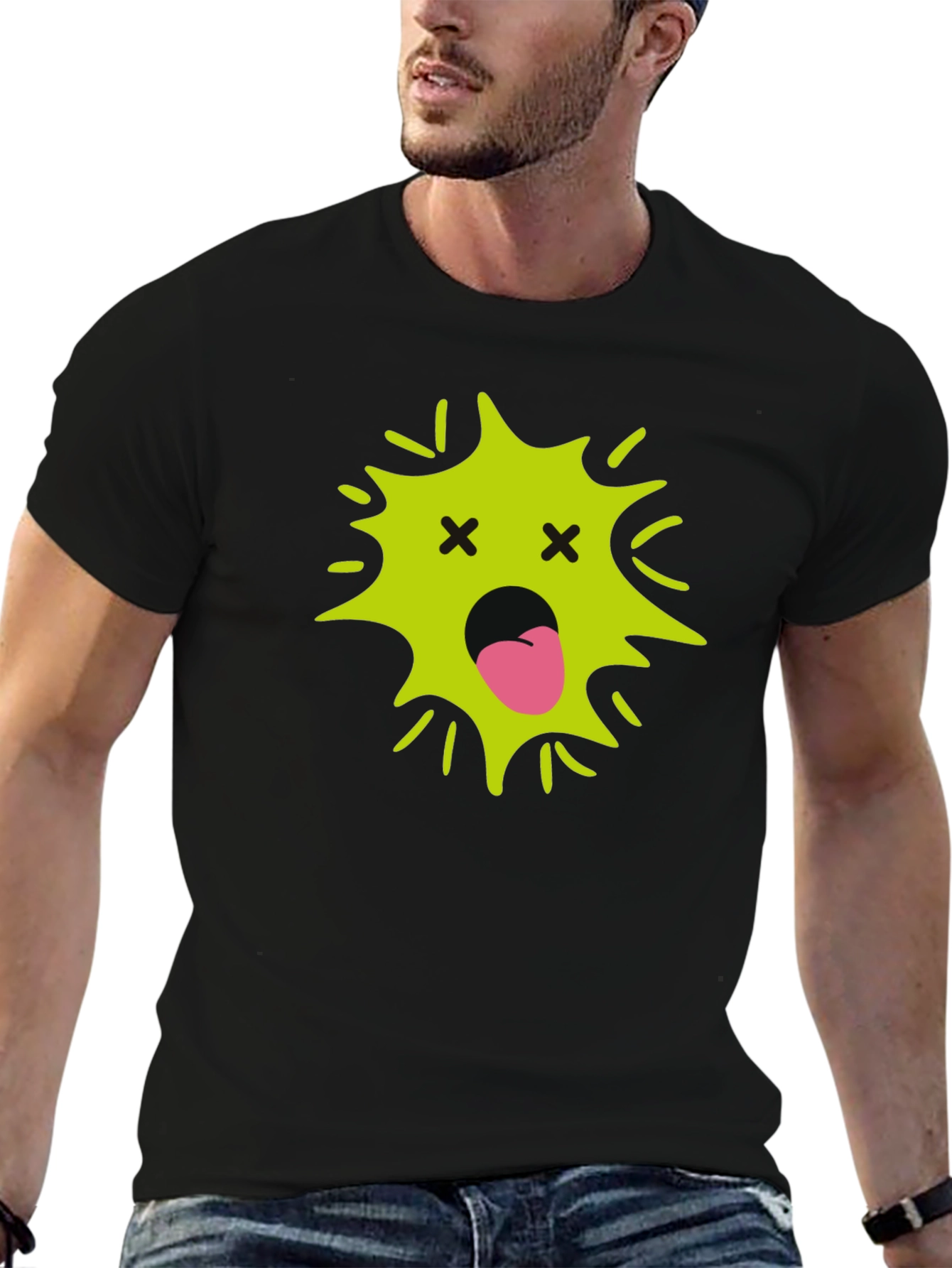 Funny Black T-Shirt with Green Face