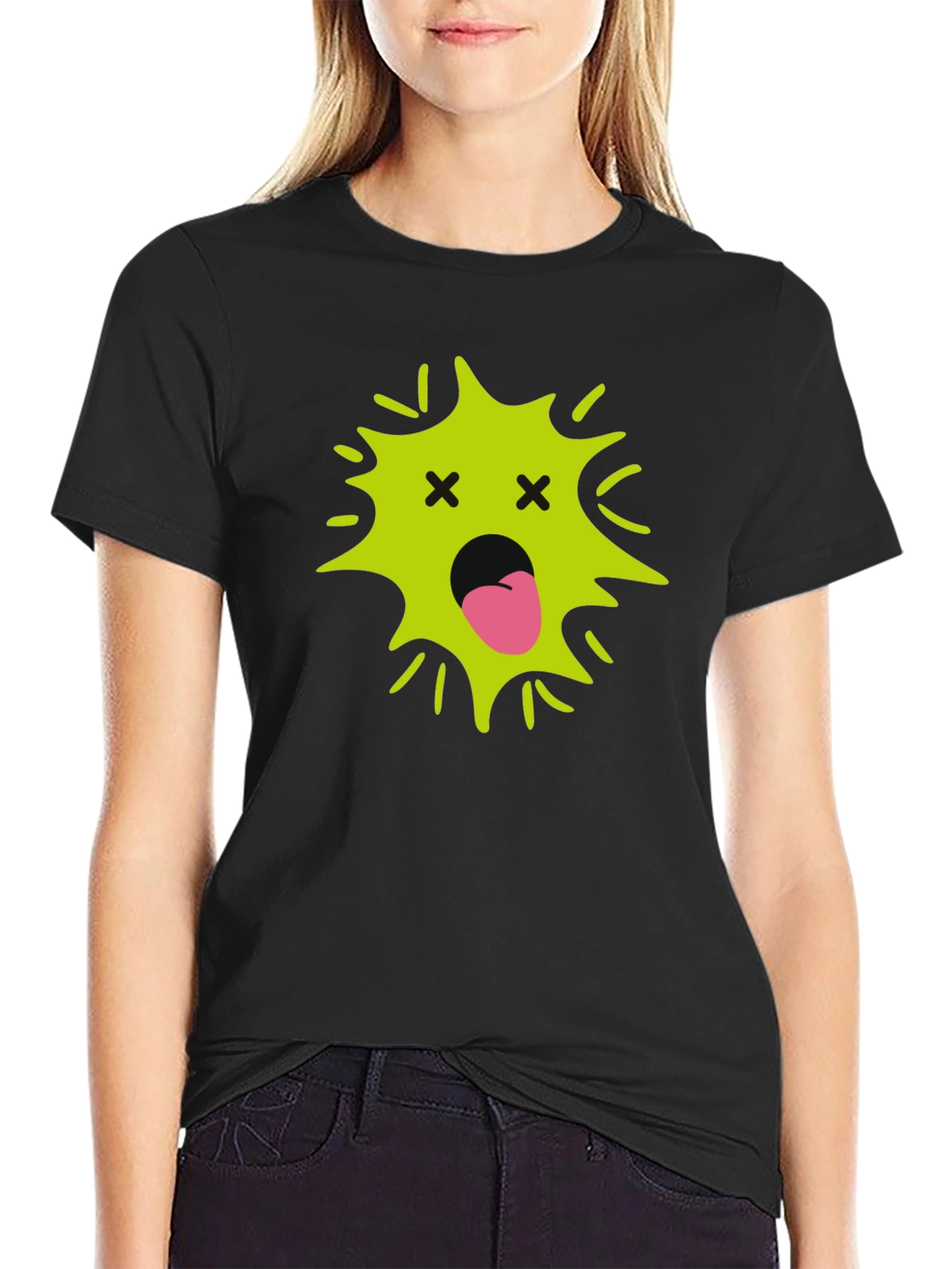 Funny Black T-Shirt with Green Face