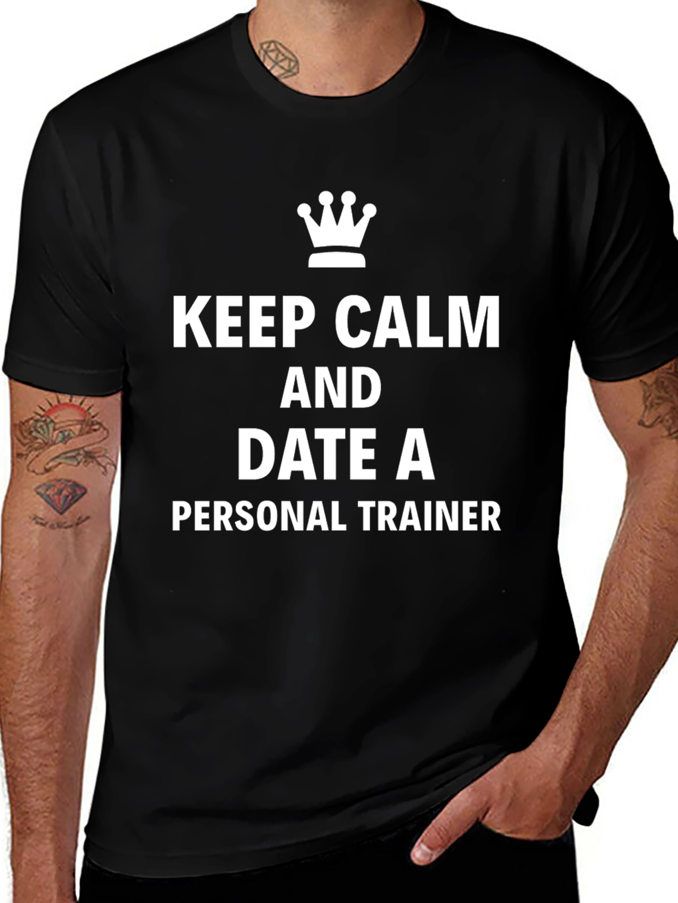 Keep Calm Date Personal Trainer Black T-Shirt