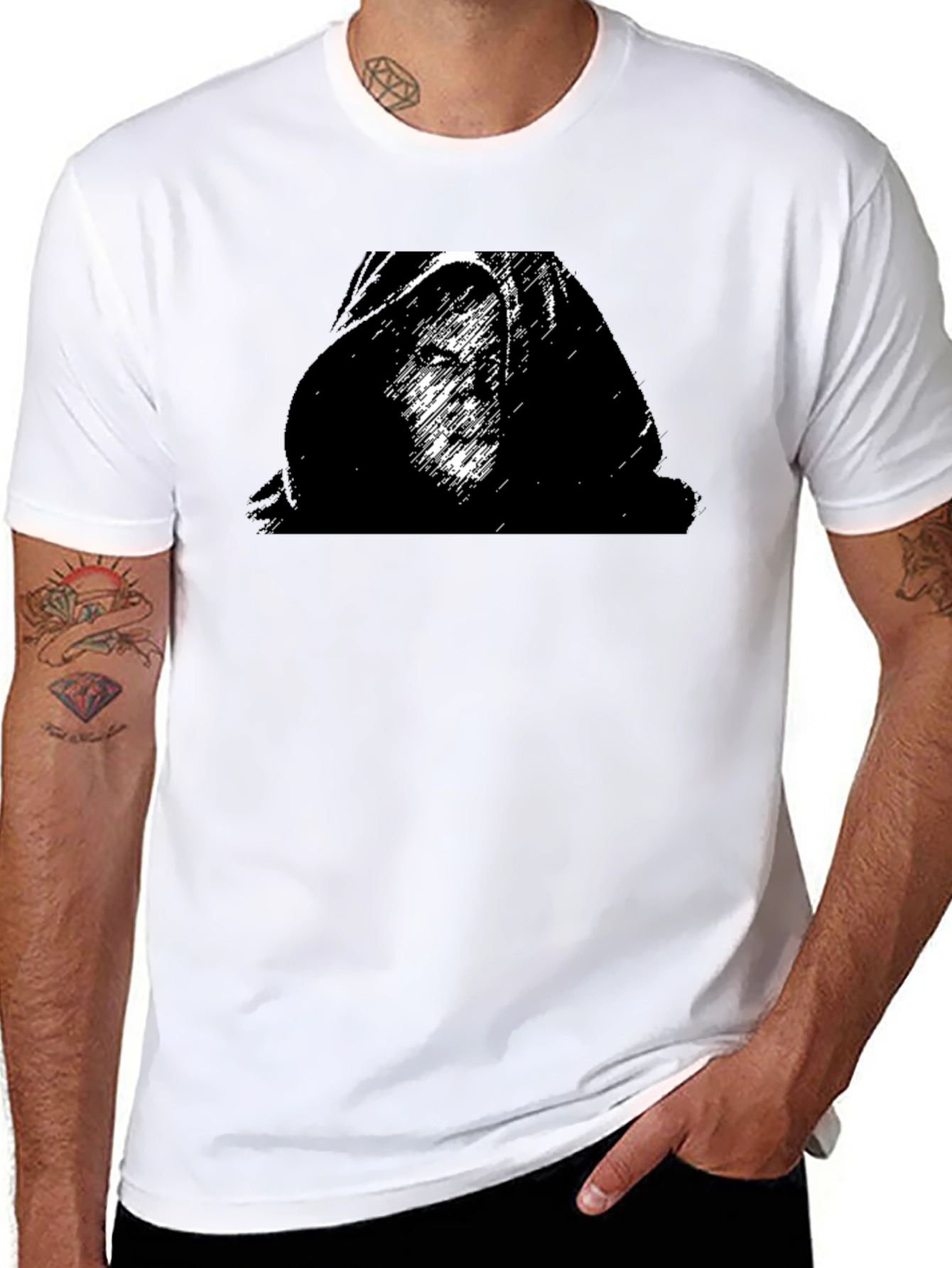 Black Graphic T-Shirt - Hooded Figure Print
