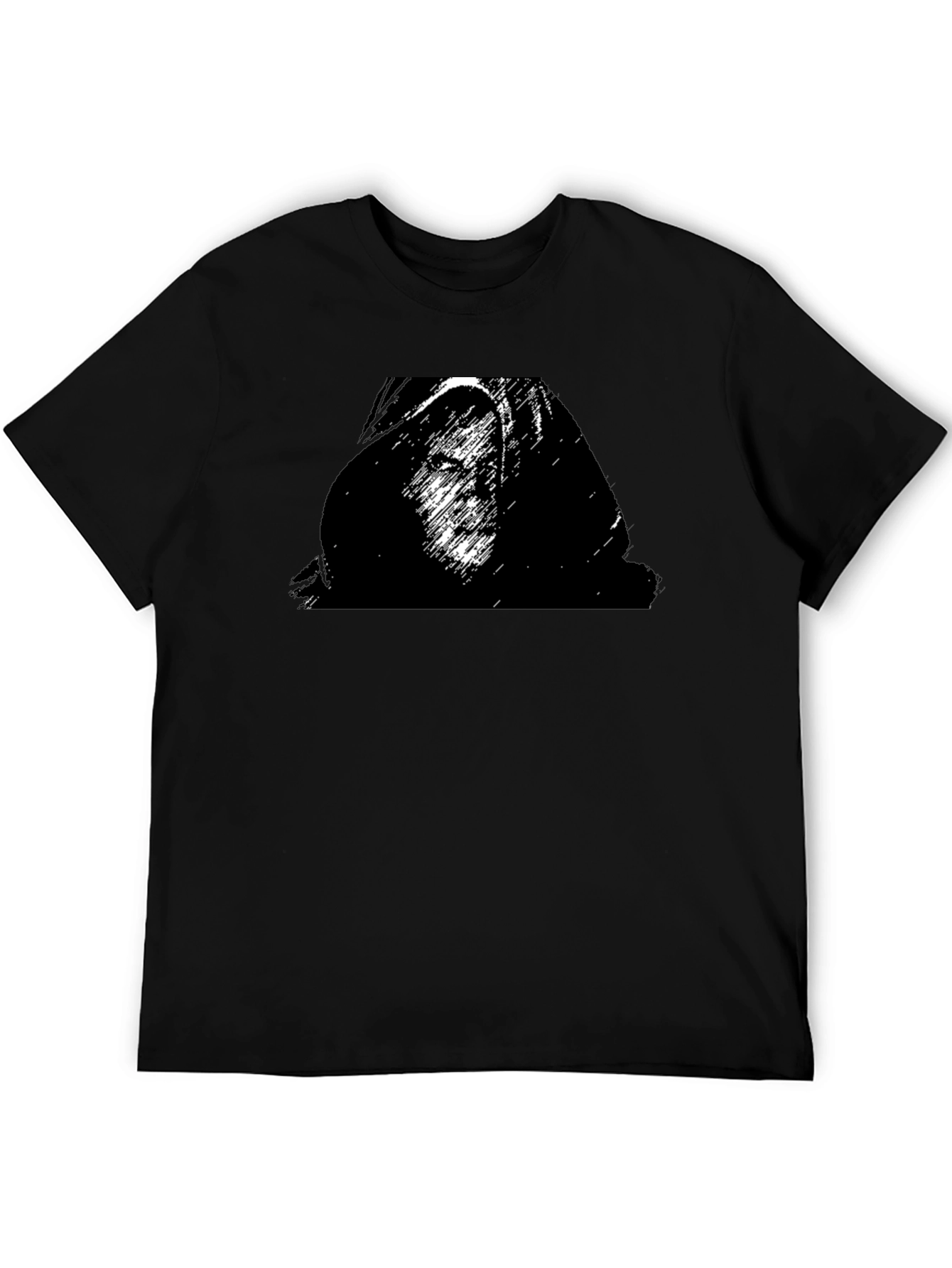 Black Graphic T-Shirt - Hooded Figure Print