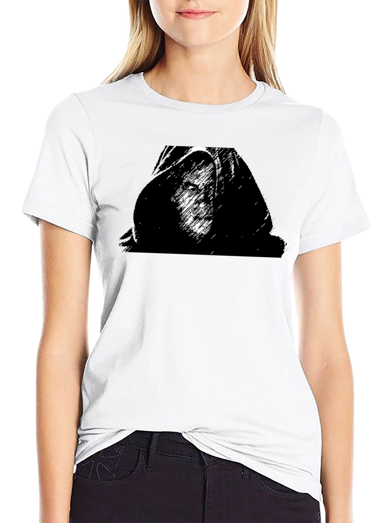 Black Graphic T-Shirt - Hooded Figure Print