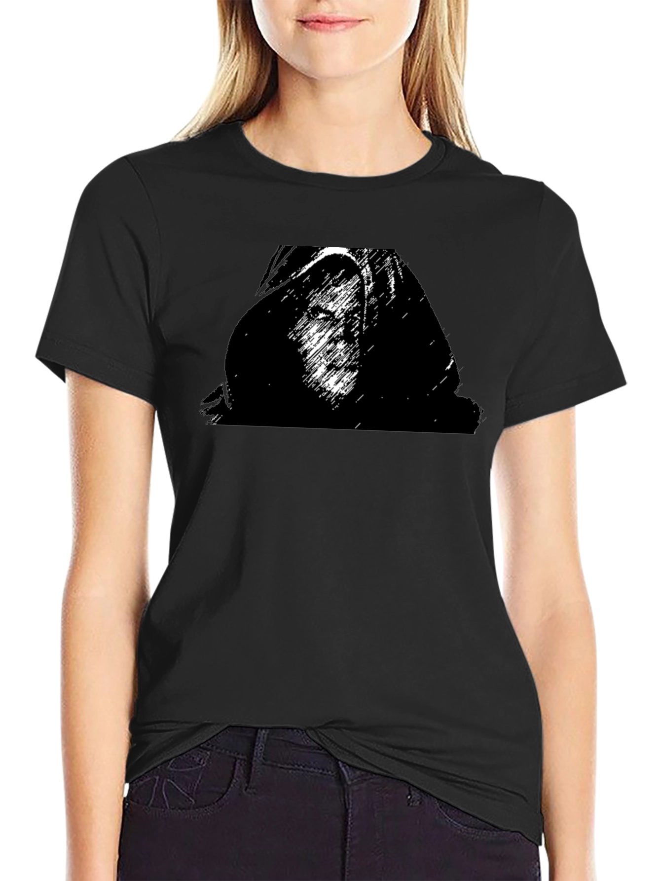 Black Graphic T-Shirt - Hooded Figure Print