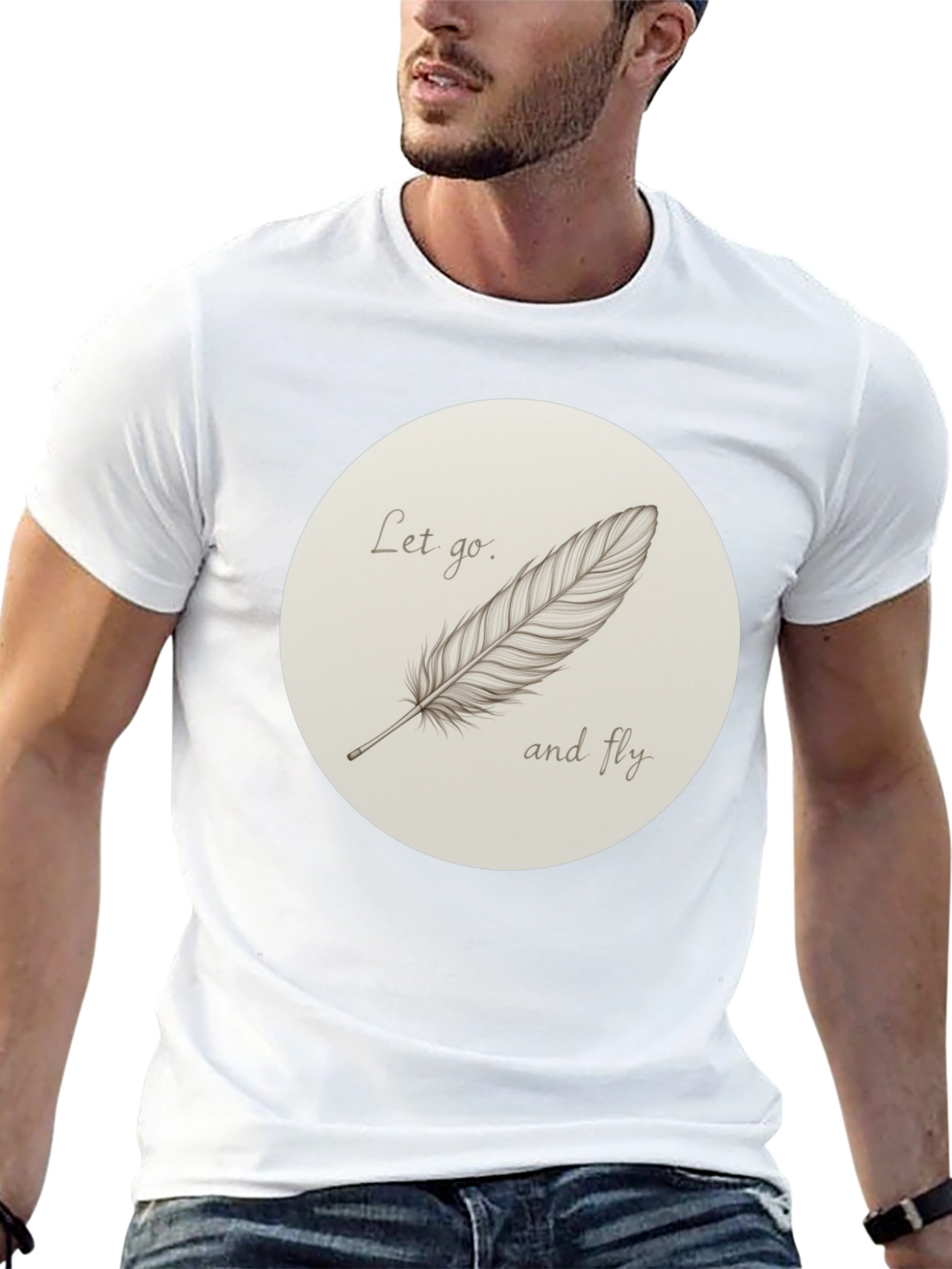 Feather Graphic Print Crew Neck Tee