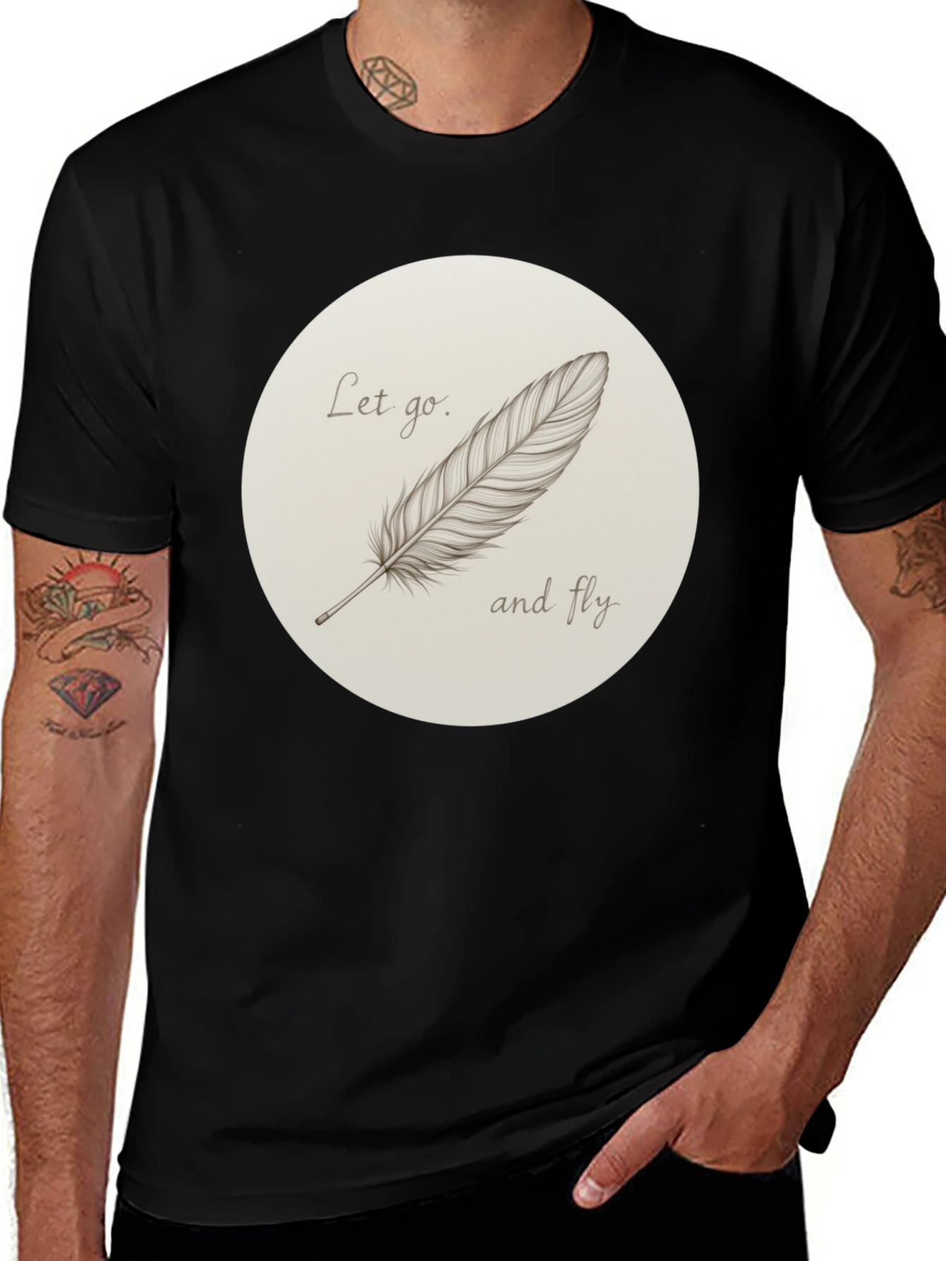 Feather Graphic Print Crew Neck Tee