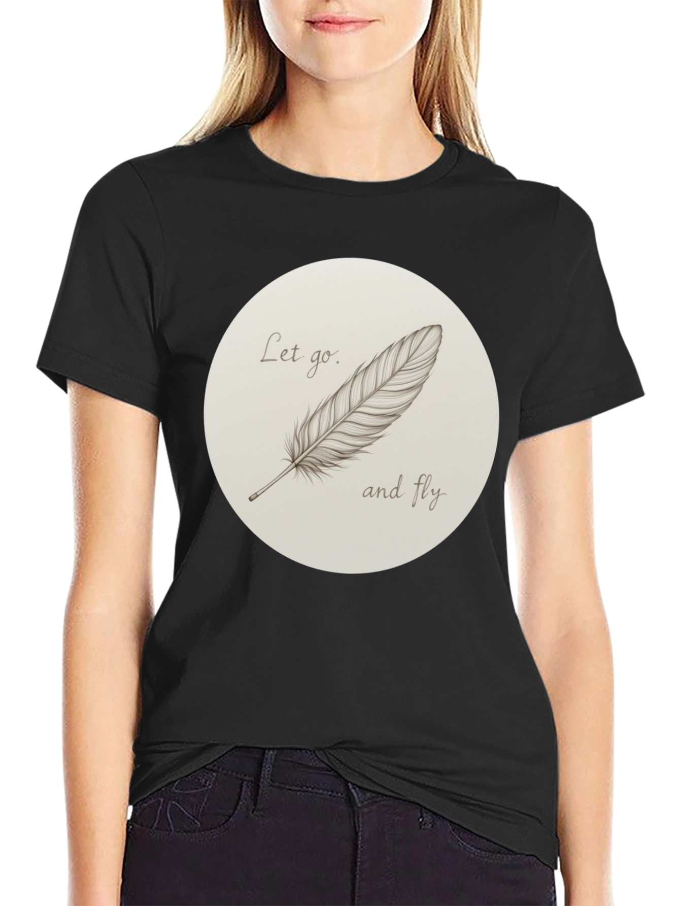 Feather Graphic Print Crew Neck Tee
